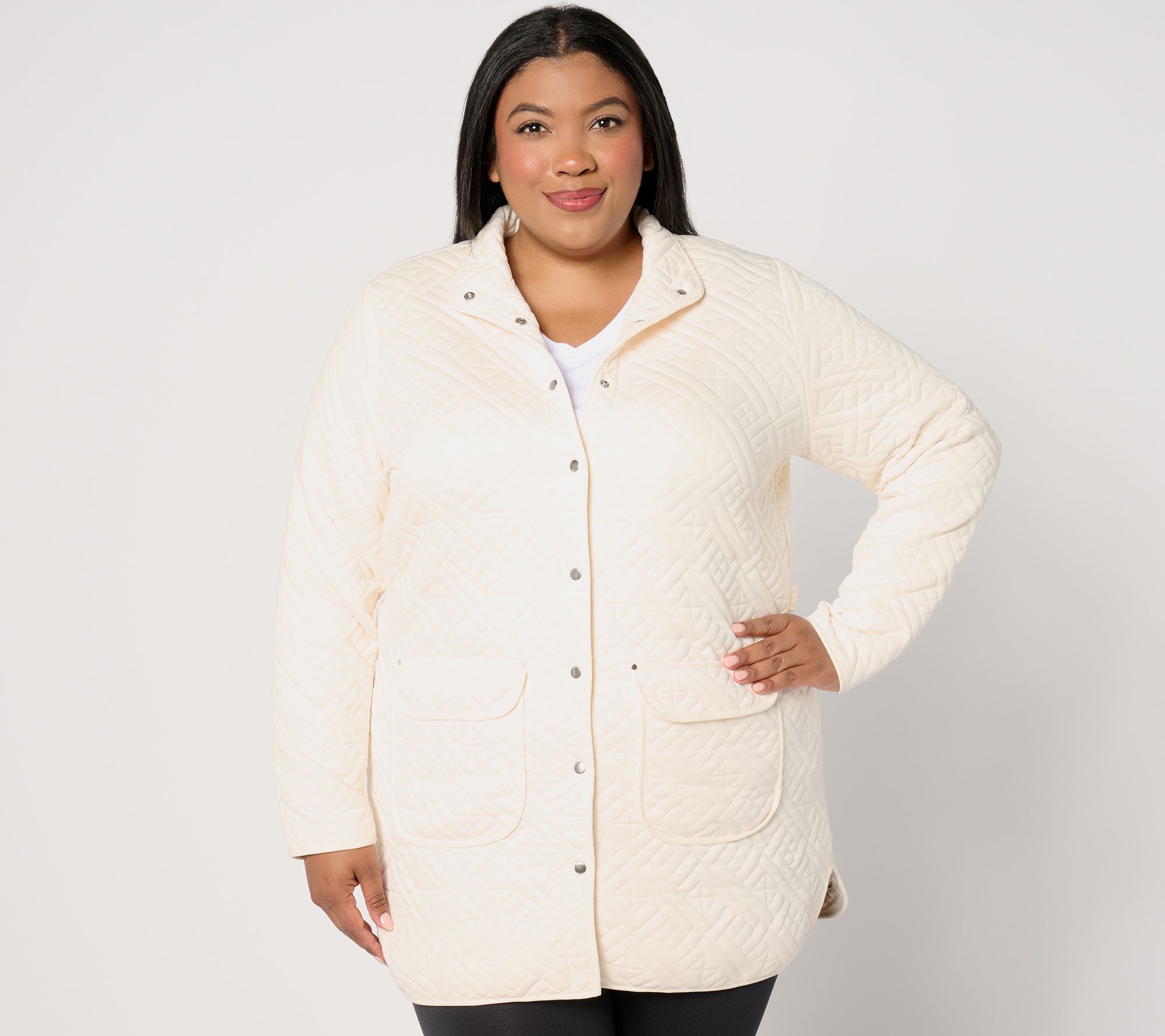 "As Is" Sport Savvy Petite Quilted Knit Long Snap Front Jacket