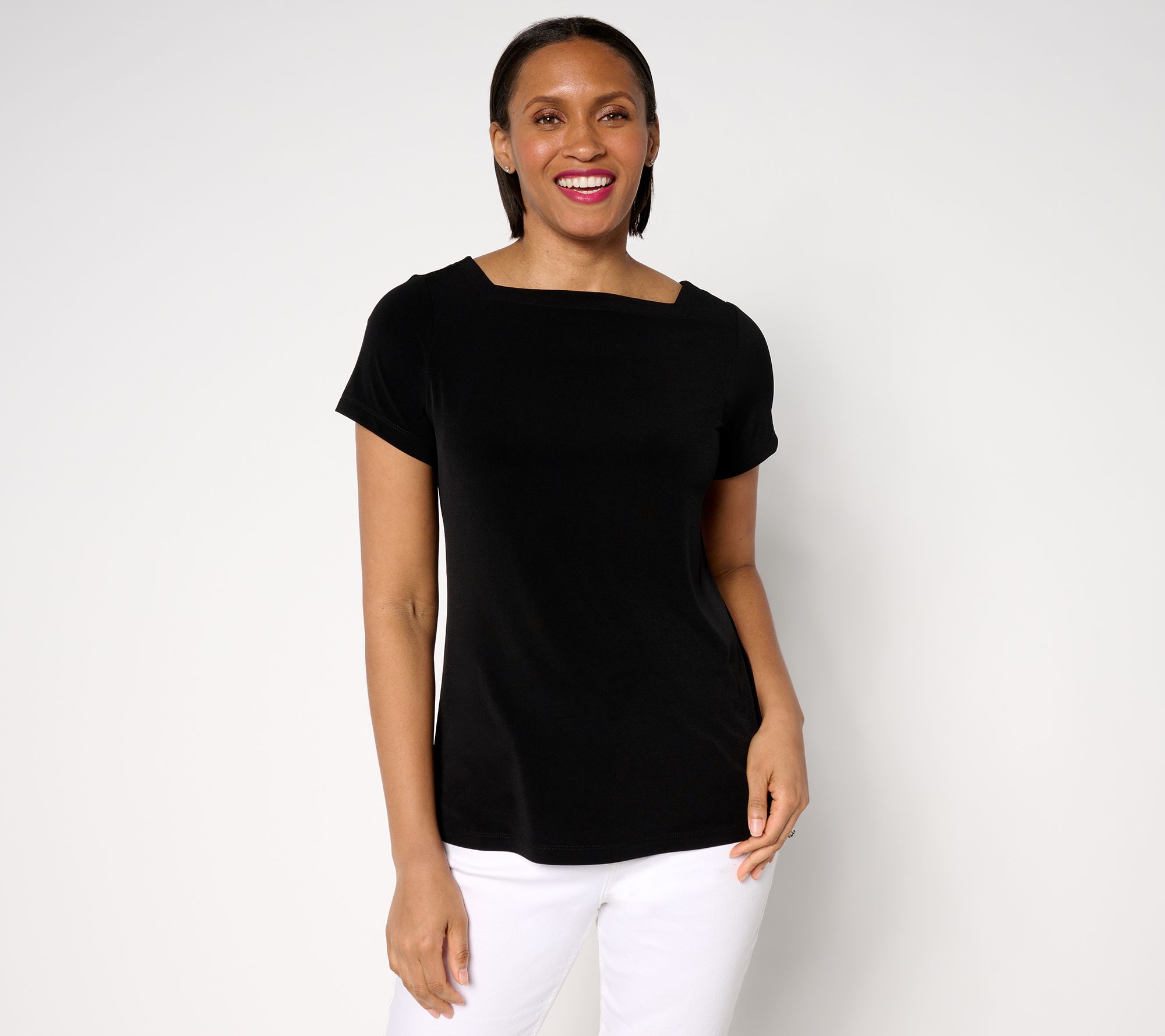 Susan Graver Modern Essentials Liquid Knit Bateau-Neck Top