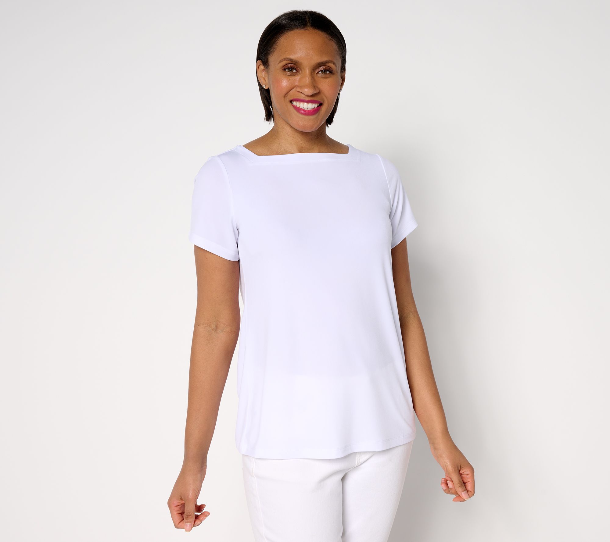 Susan Graver Modern Essentials Liquid Knit Bateau-Neck Top