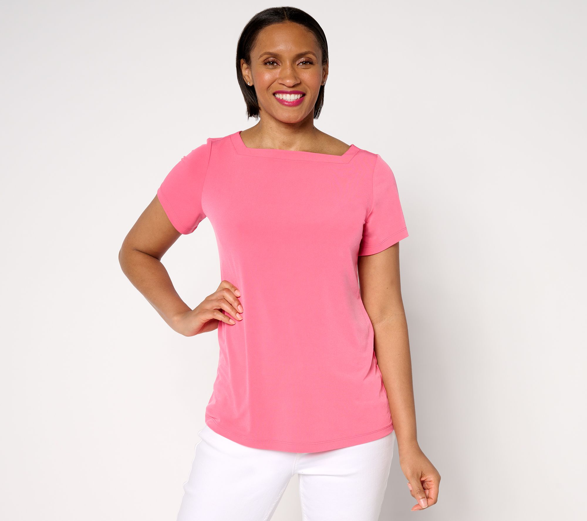Susan Graver Modern Essentials Liquid Knit Bateau-Neck Top