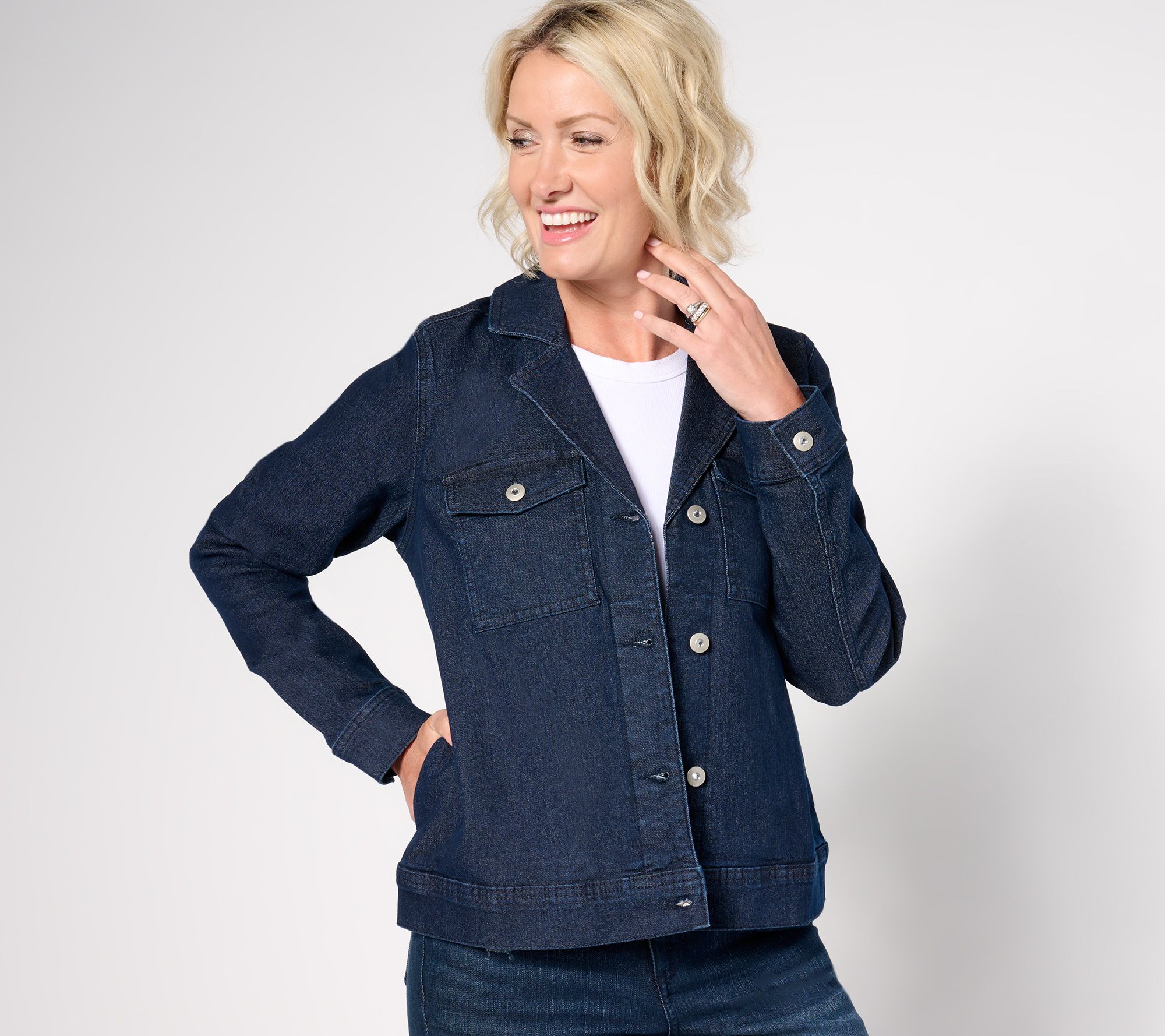 "As Is" Denim & Co. Indigo Classic Denim Jacket with Pockets