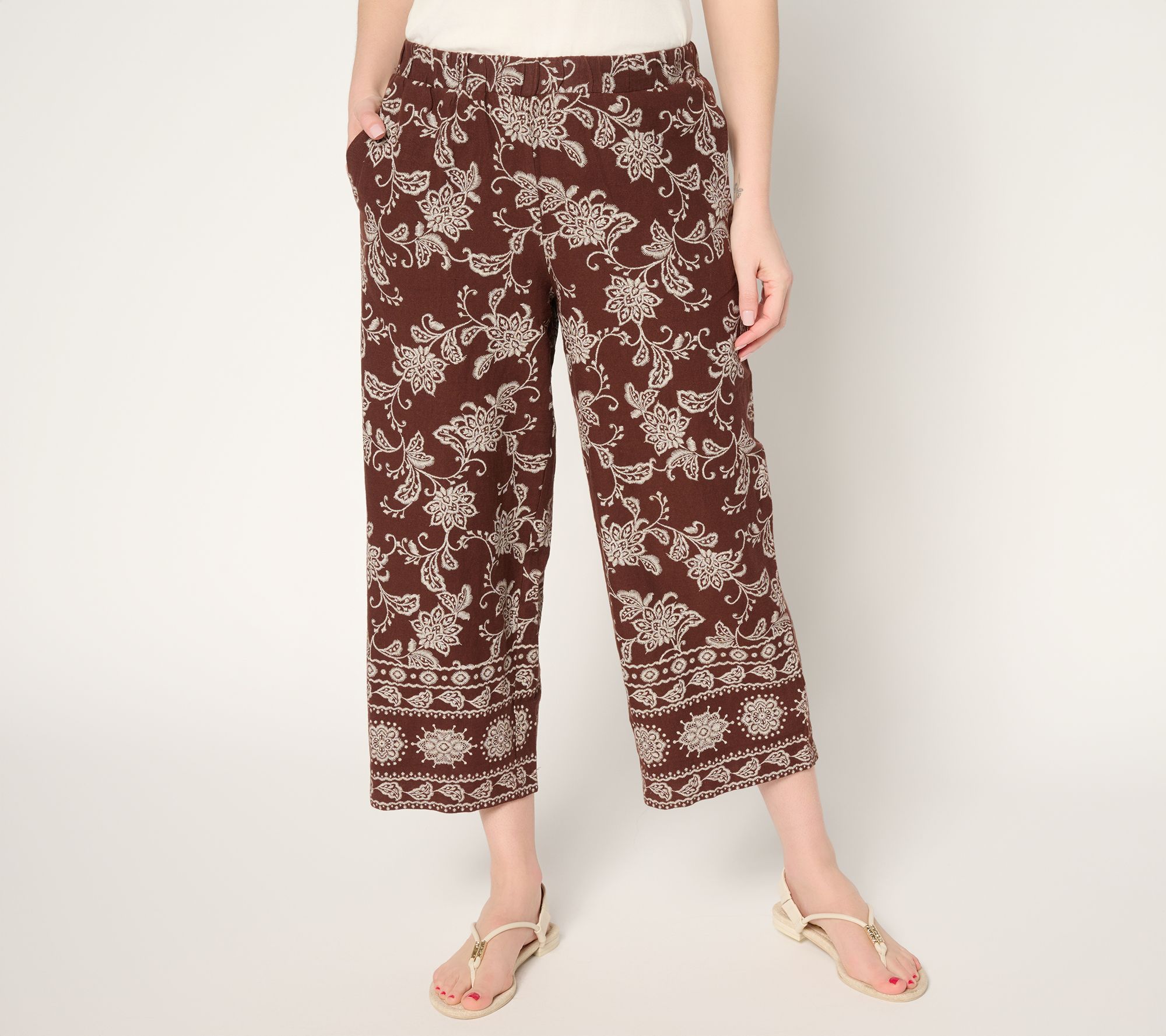 Susan Graver PURE Regular Printed Linen Wide Leg Crop Pants