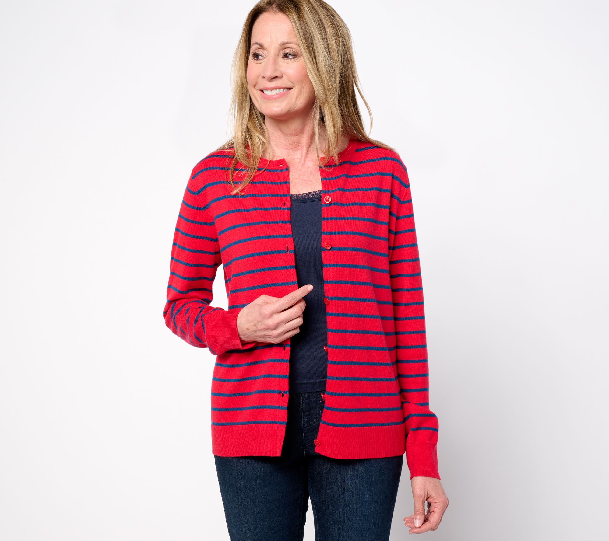 Isaac Mizrahi Live! Essentials Stripe Sweater Cardigan