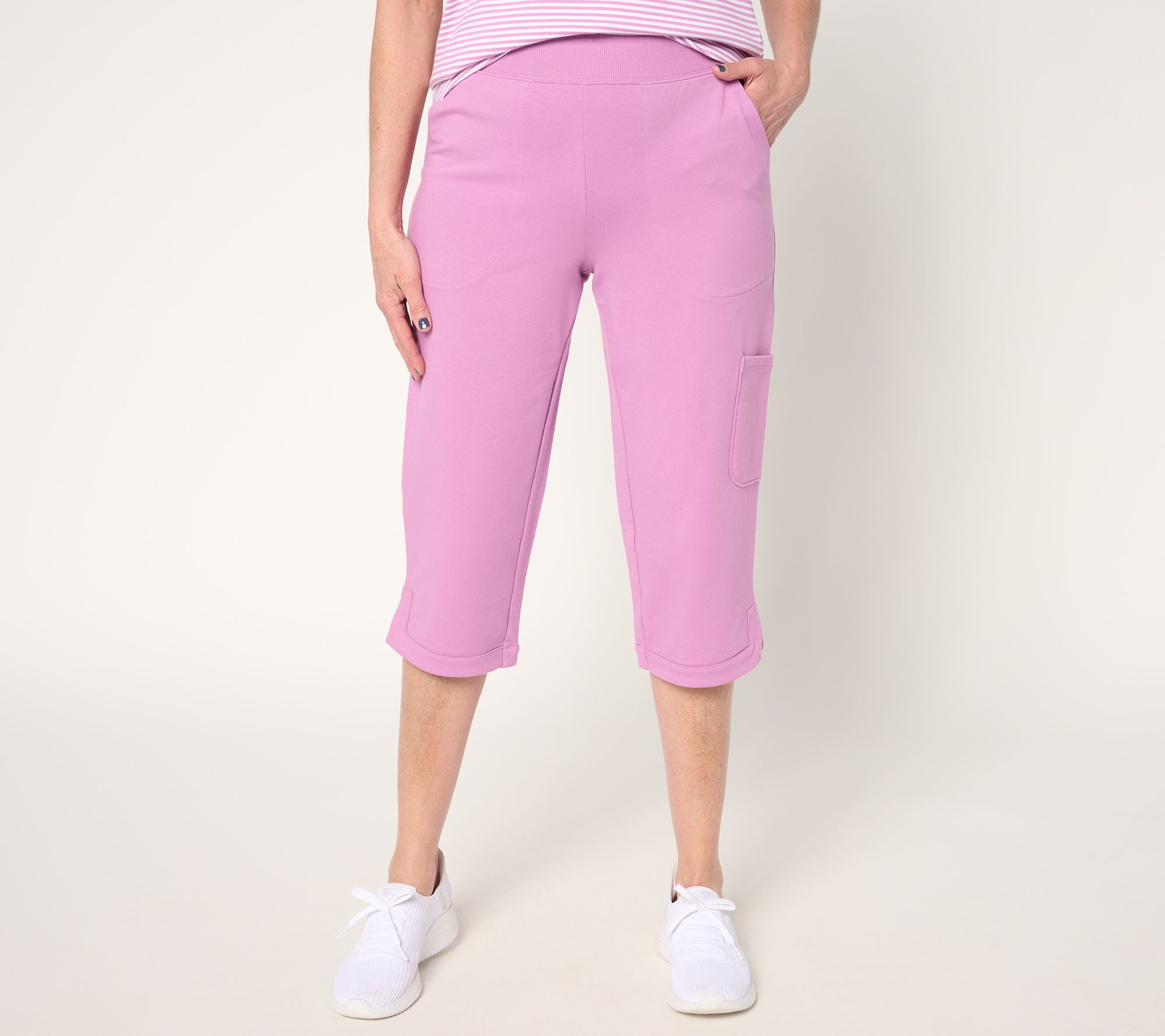 Denim & Co. Active Petite French Terry Straight Leg Capri Pants