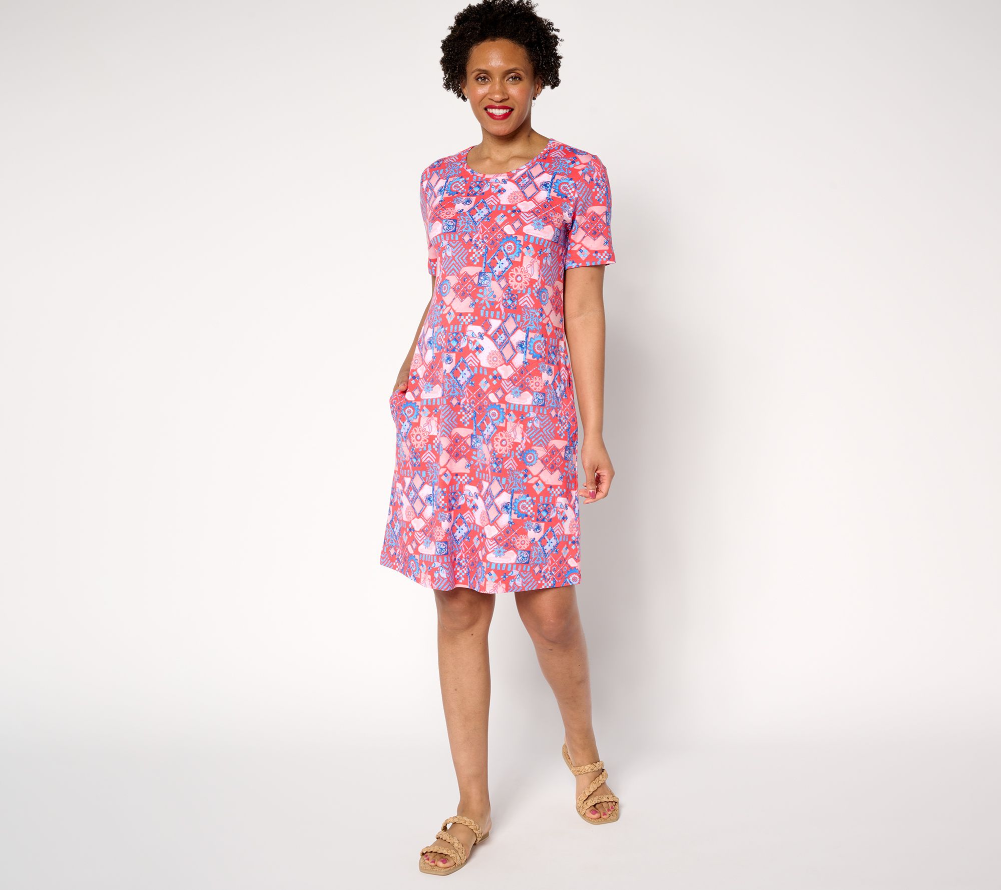 Denim & Co. Petite Favorite Jersey Knee Length Printed Dress