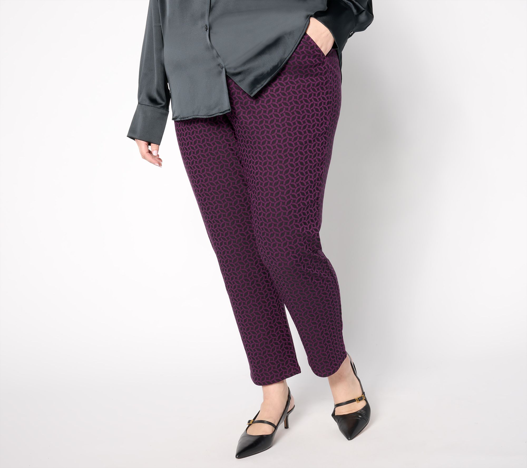"As Is" Joan Rivers Petite Jacquard Geo Straight Ankle Pant