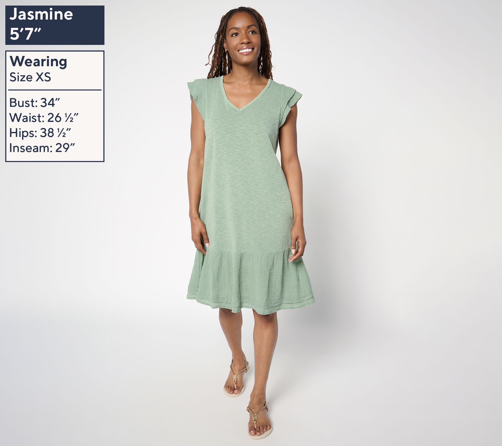 AnyBody Slub Jersey and Gauze Mixed Dress - QVC.com