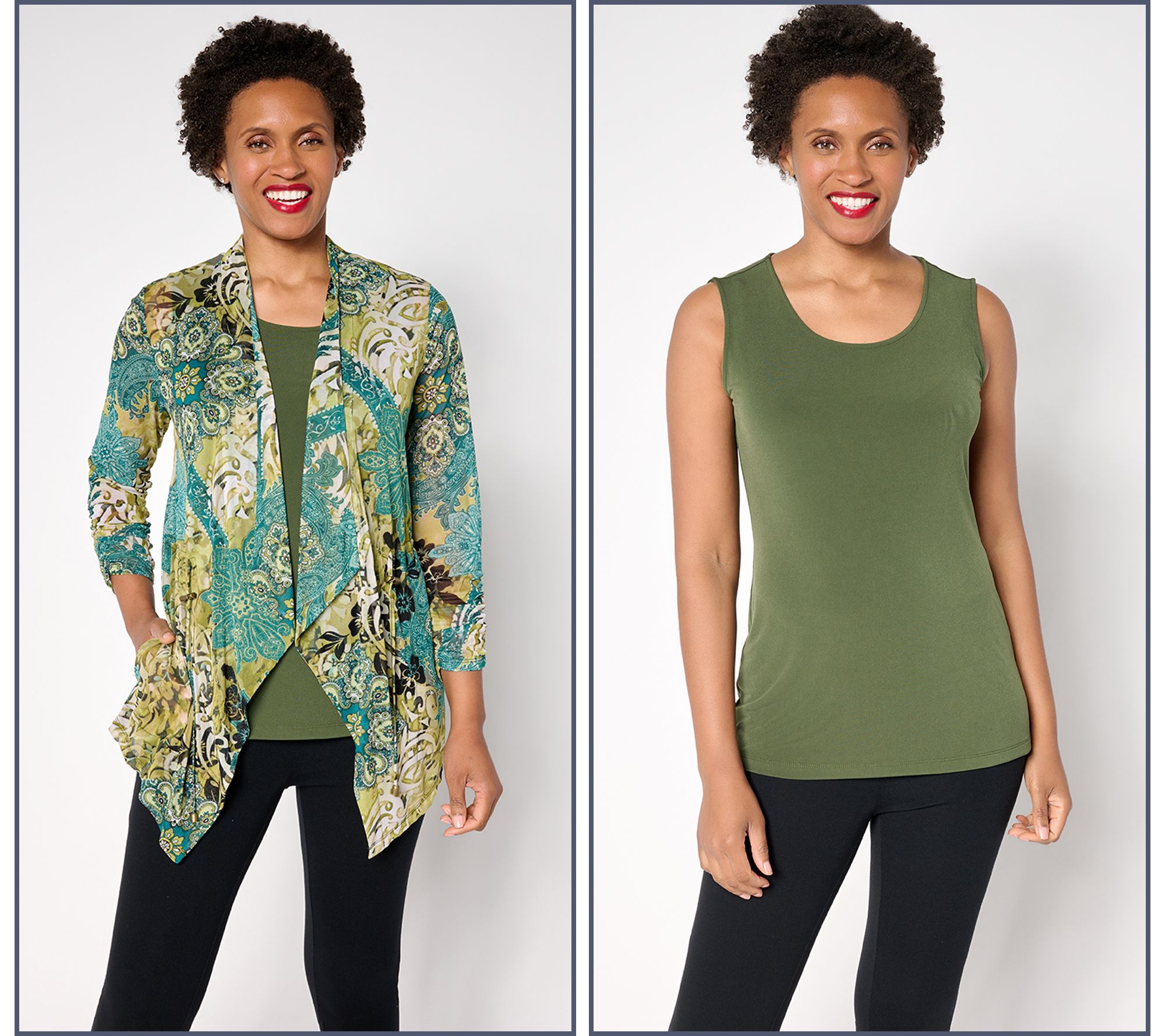 Susan Graver Regular Printed Mesh Cardigan & Liquid Knit Tank Set