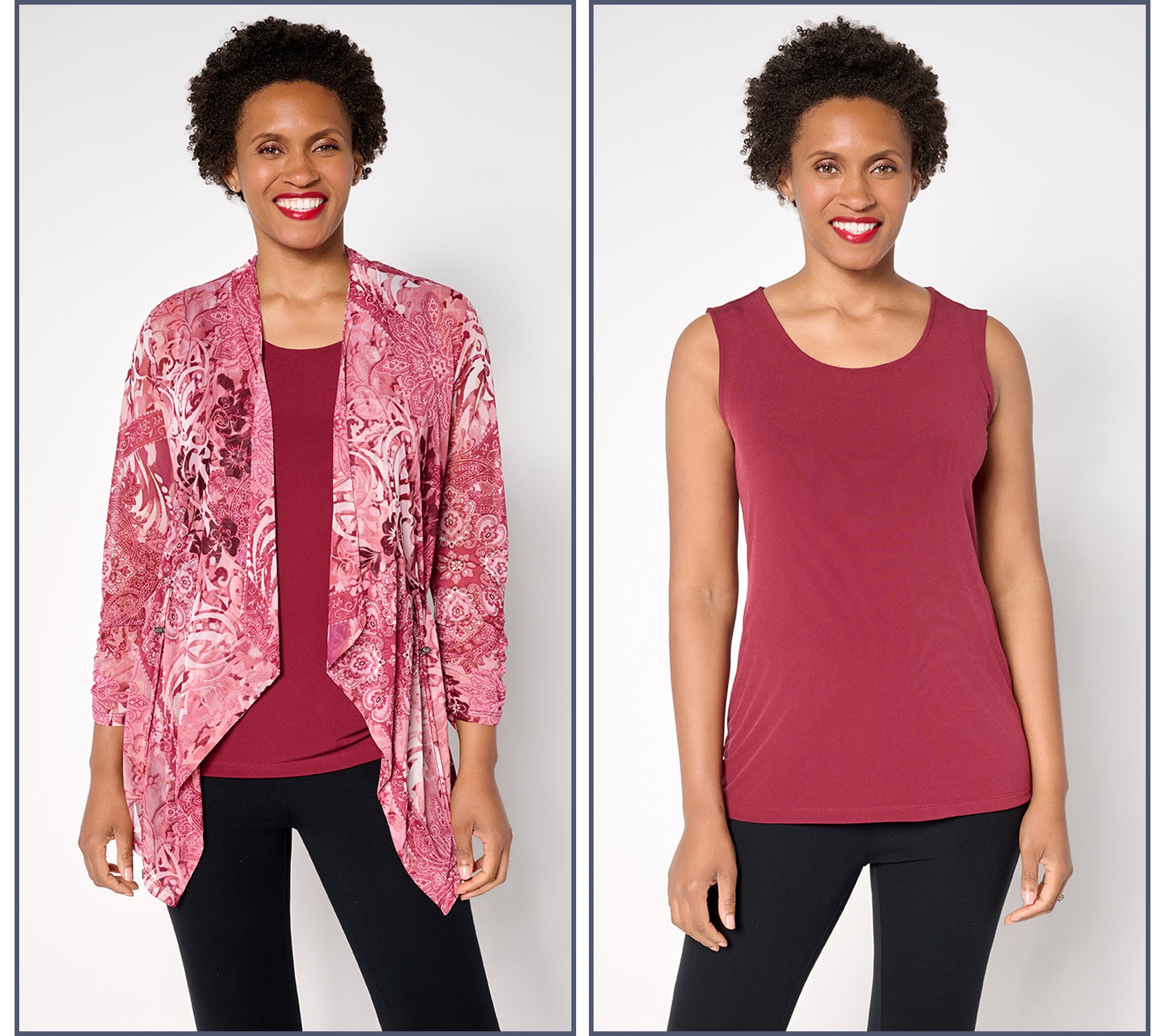 Susan Graver Regular Printed Mesh Cardigan & Liquid Knit Tank Set