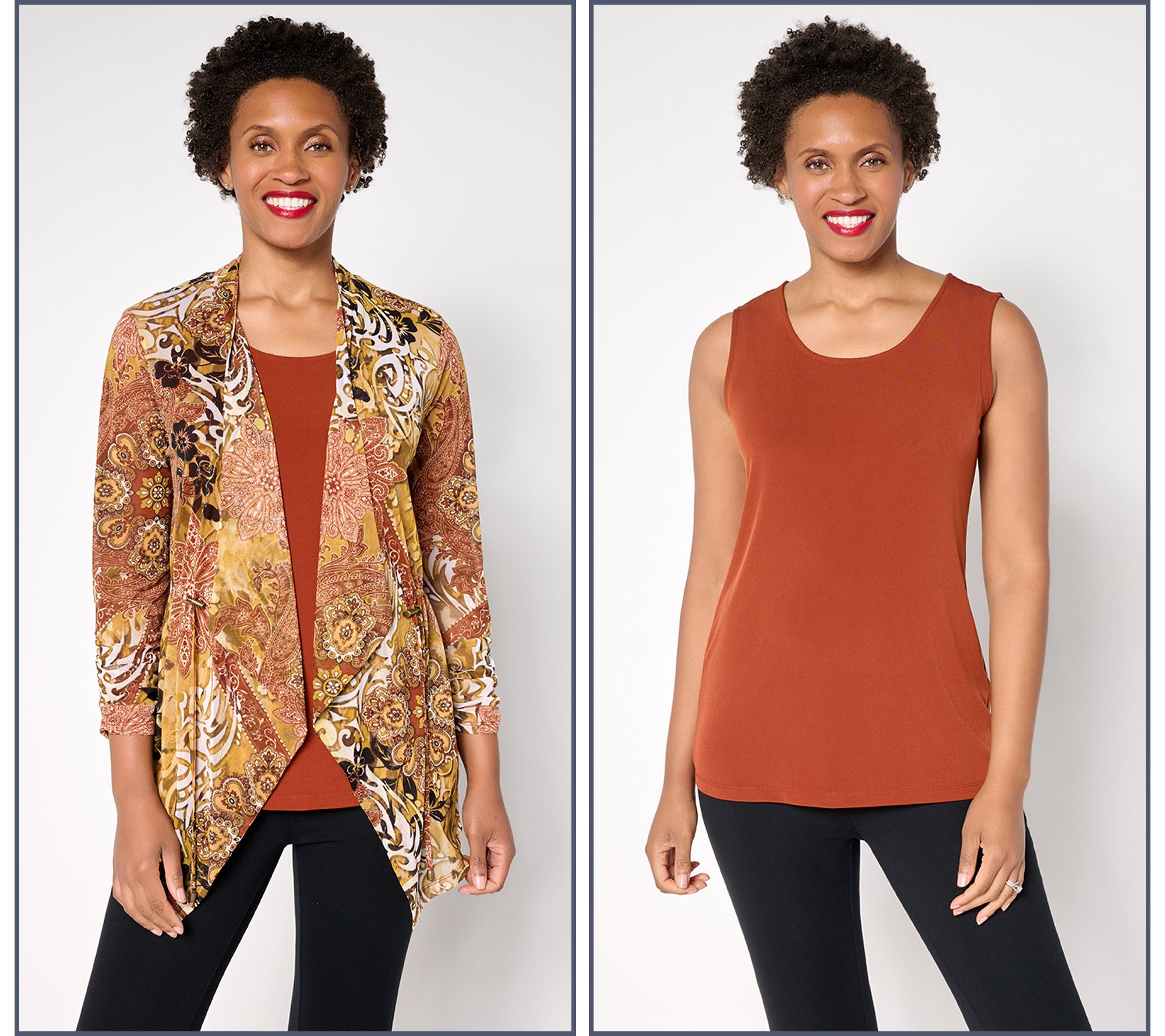 Susan Graver Regular Printed Mesh Cardigan & Liquid Knit Tank Set