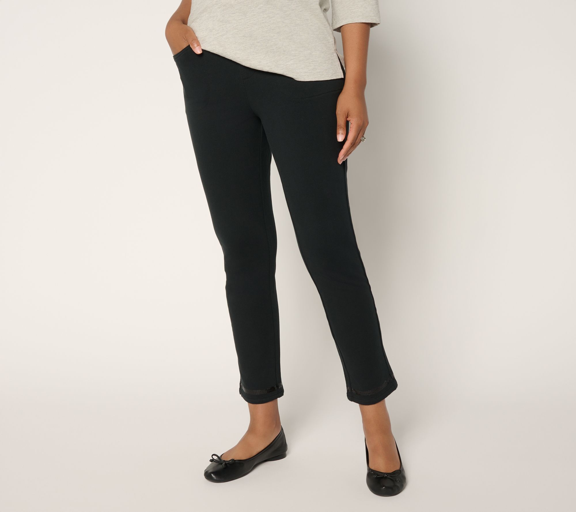 Quacker Factory DreamJeannes Short Sequin Trim Ankle Pants