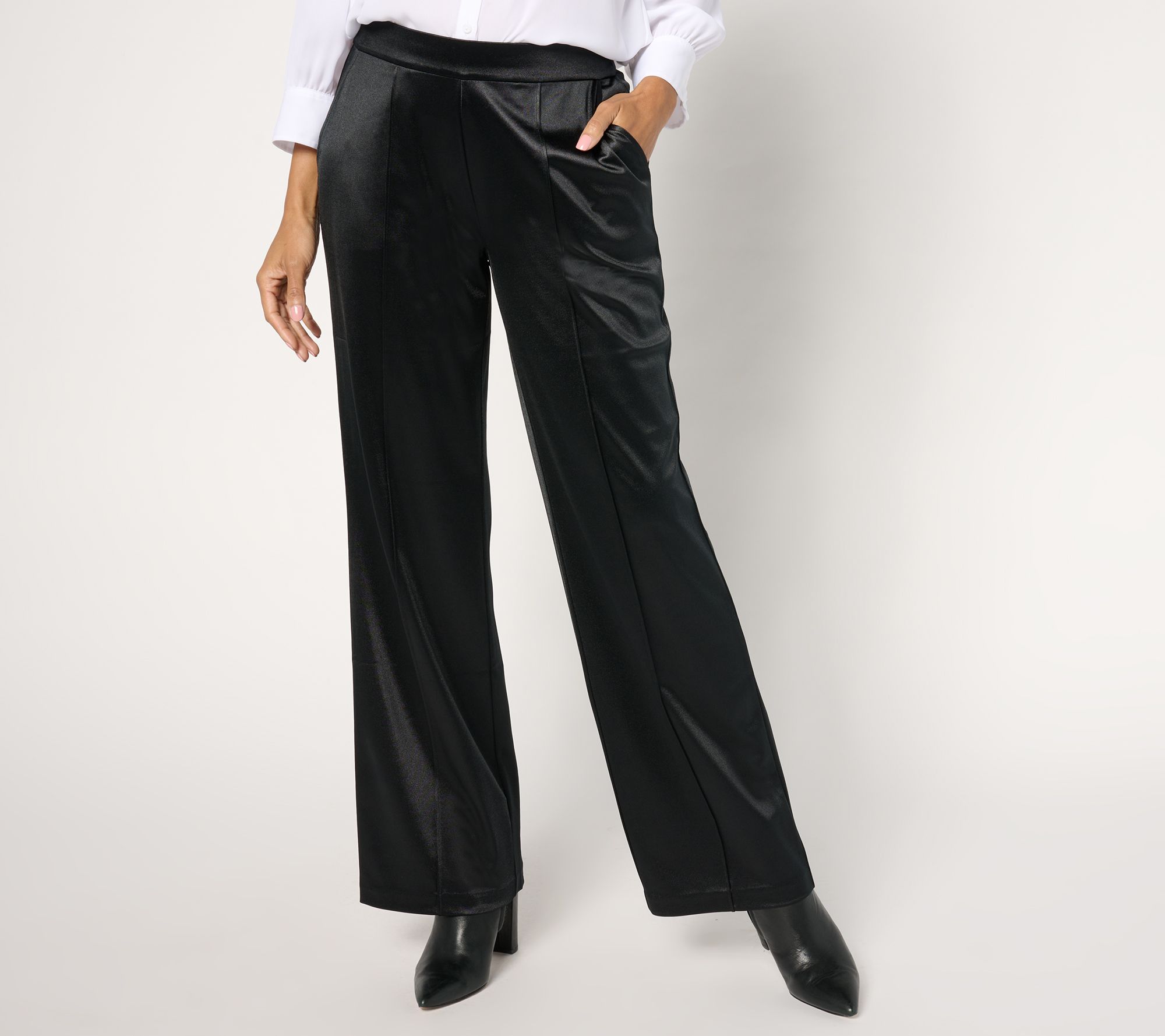 "As Is" Isaac Mizrahi Live! Tall Always Isaac Knit Satin Wide Leg