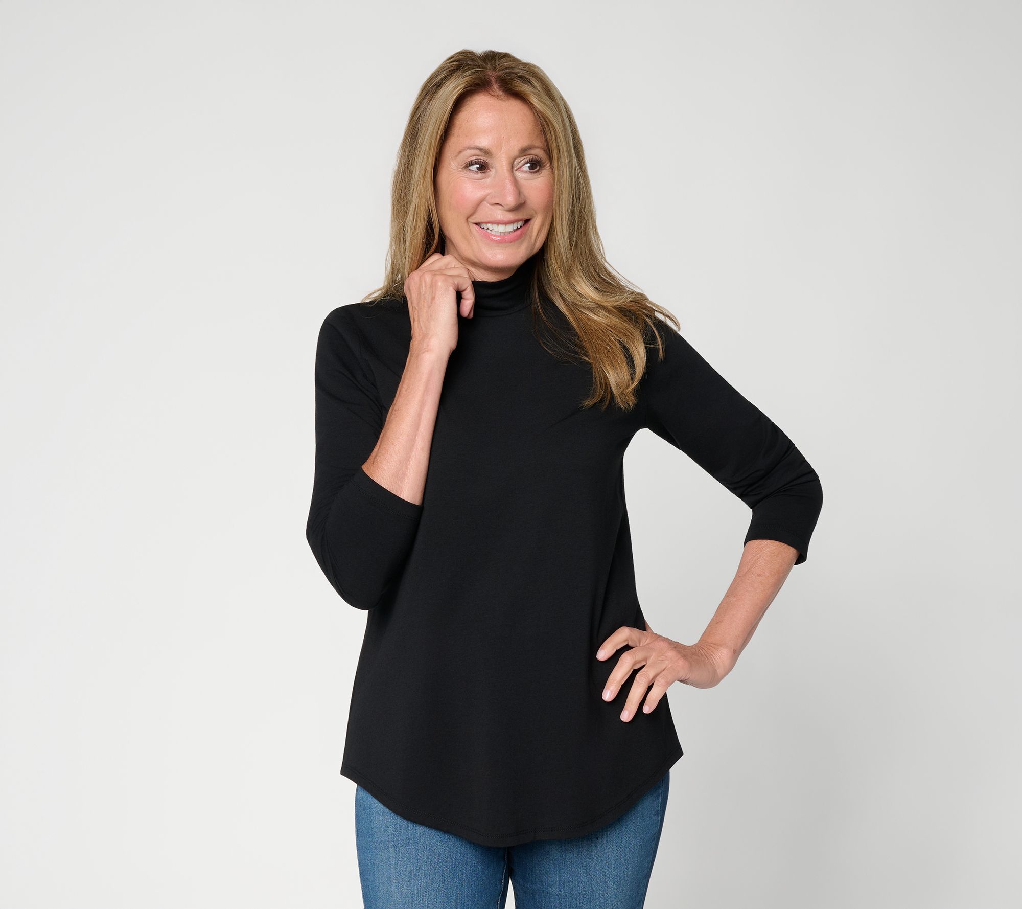 Susan Graver Weekend Essentials Comfy Cotton Mock-Neck Top