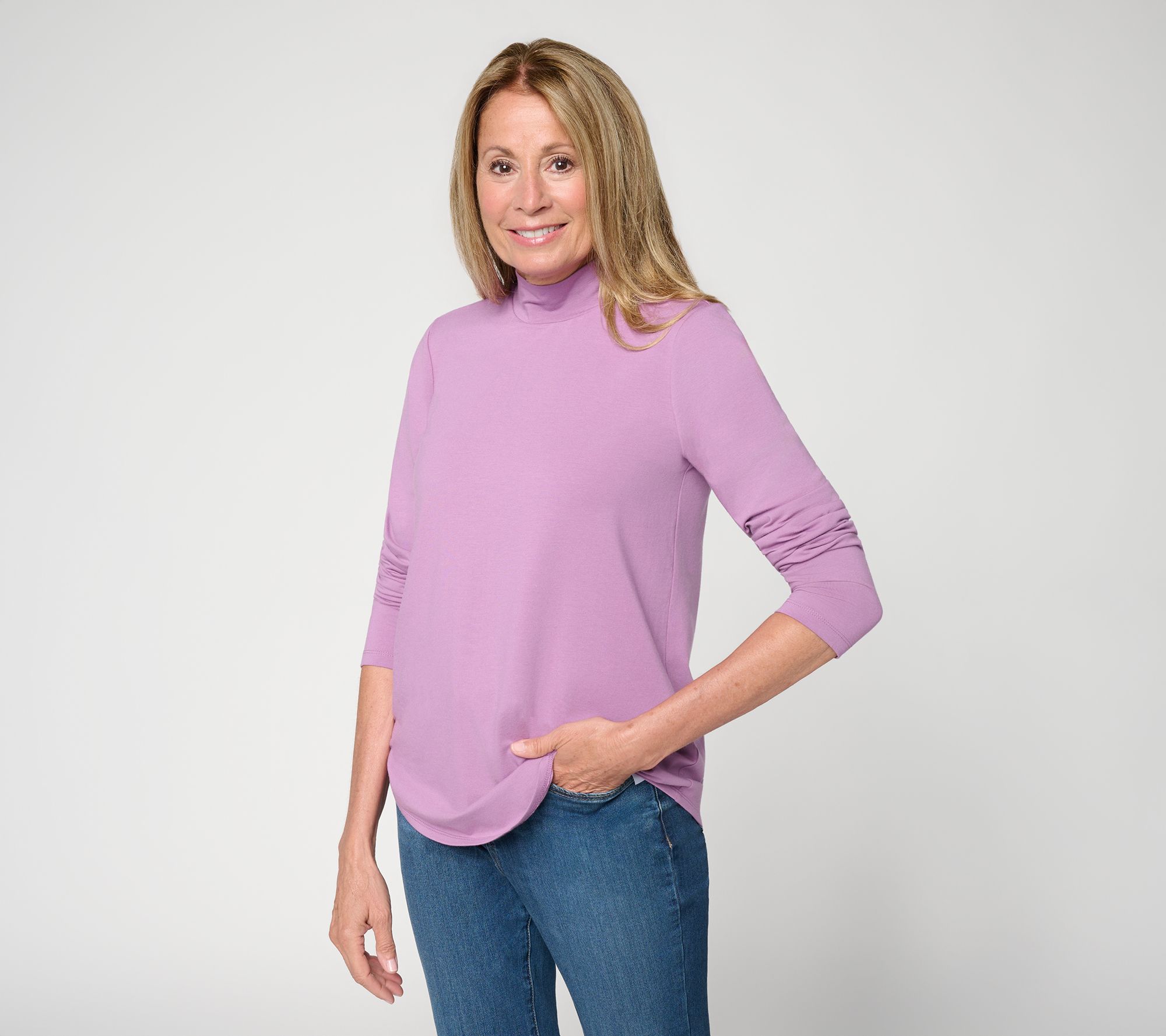Susan Graver Weekend Essentials Comfy Cotton Mock-Neck Top