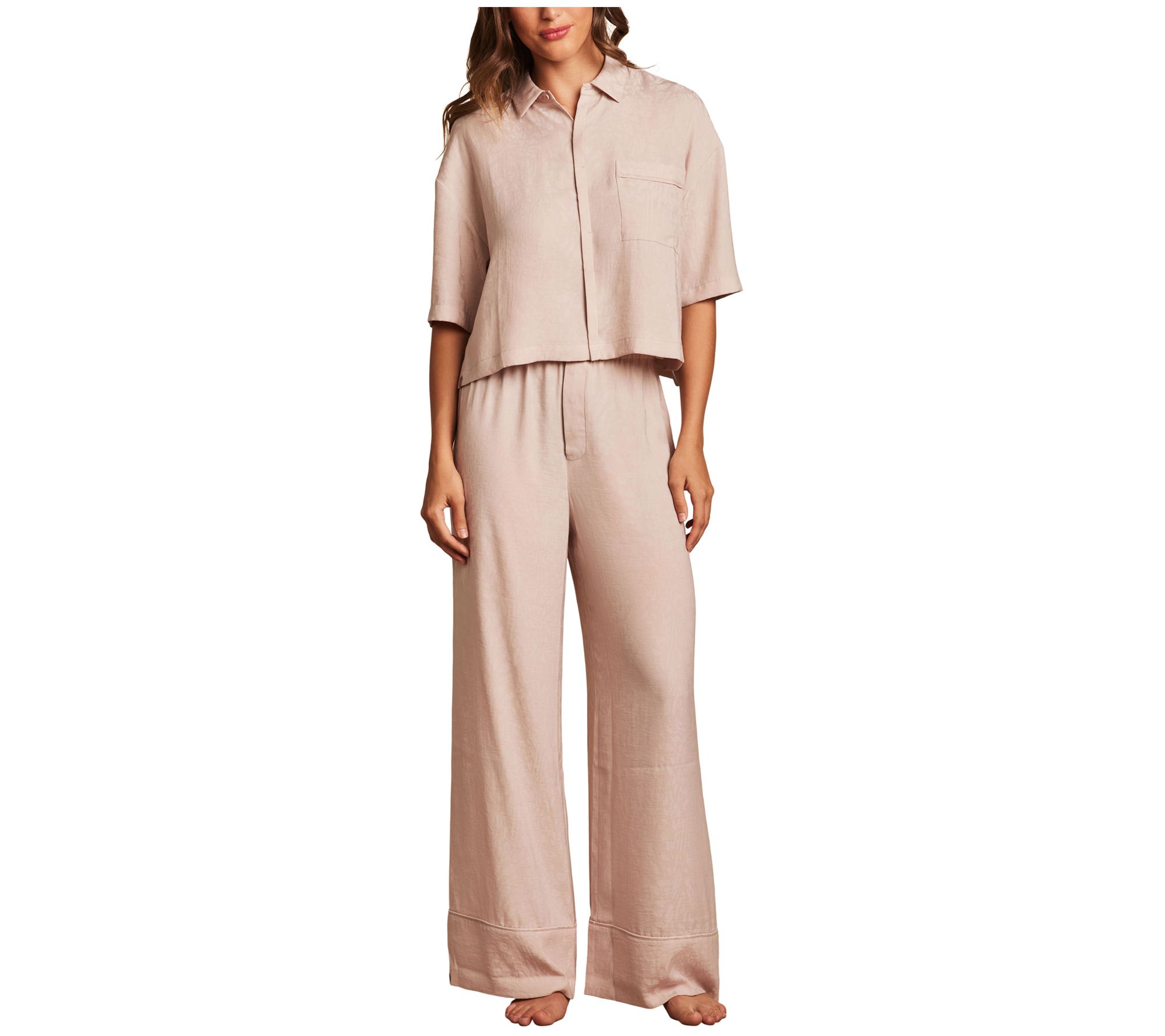 Barefoot Dreams Washed Satin Jacquard Cropped Shirt