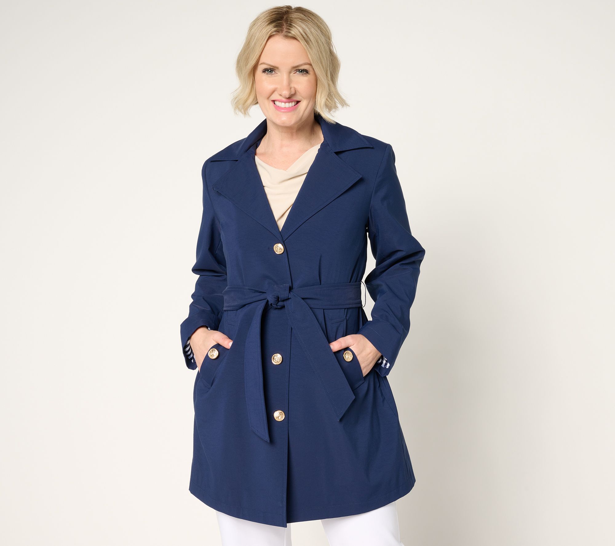 "As Is" Dennis Basso Petite Water Resistant Trench Coat with Hood