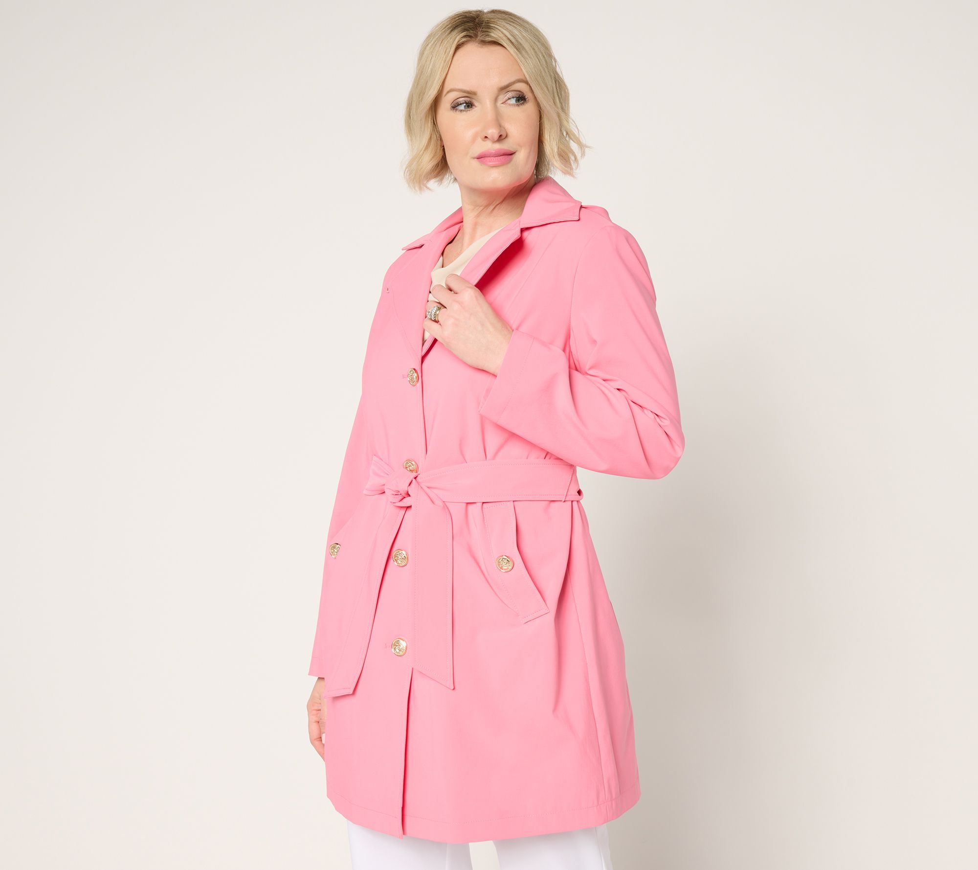"As Is" Dennis Basso Petite Water Resistant Trench Coat with Hood