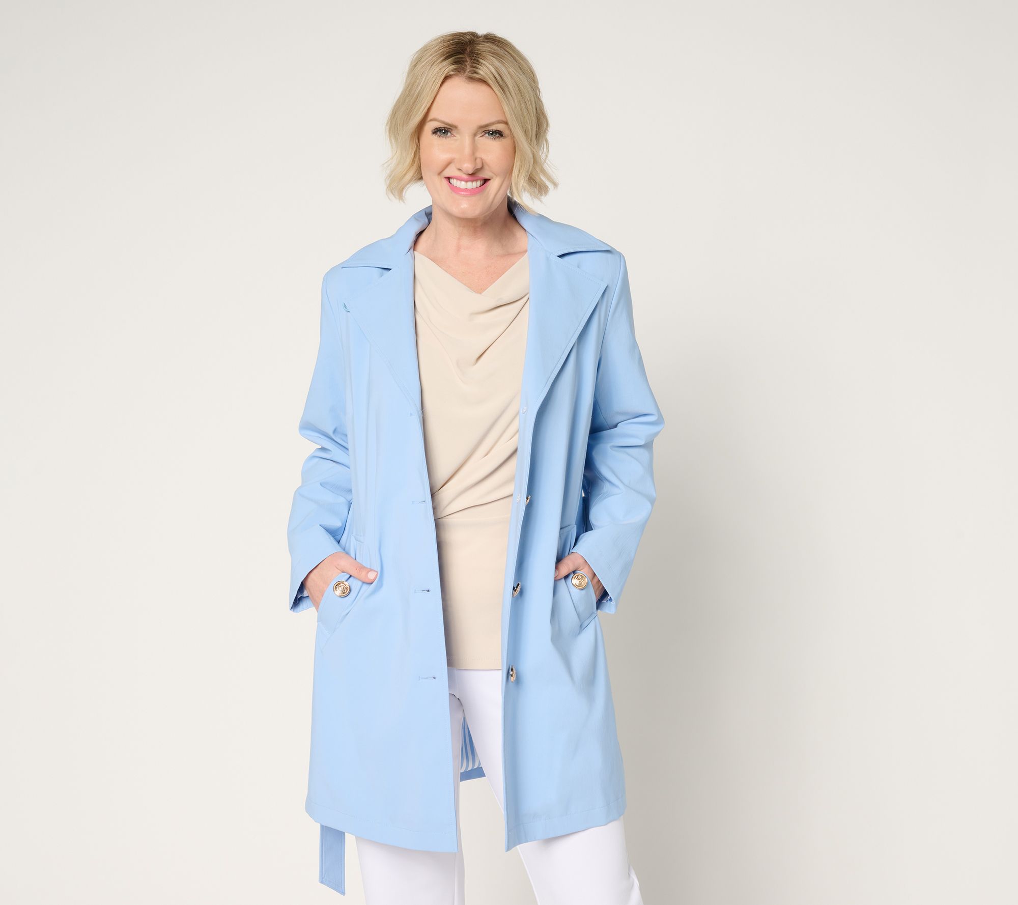 "As Is" Dennis Basso Petite Water Resistant Trench Coat with Hood