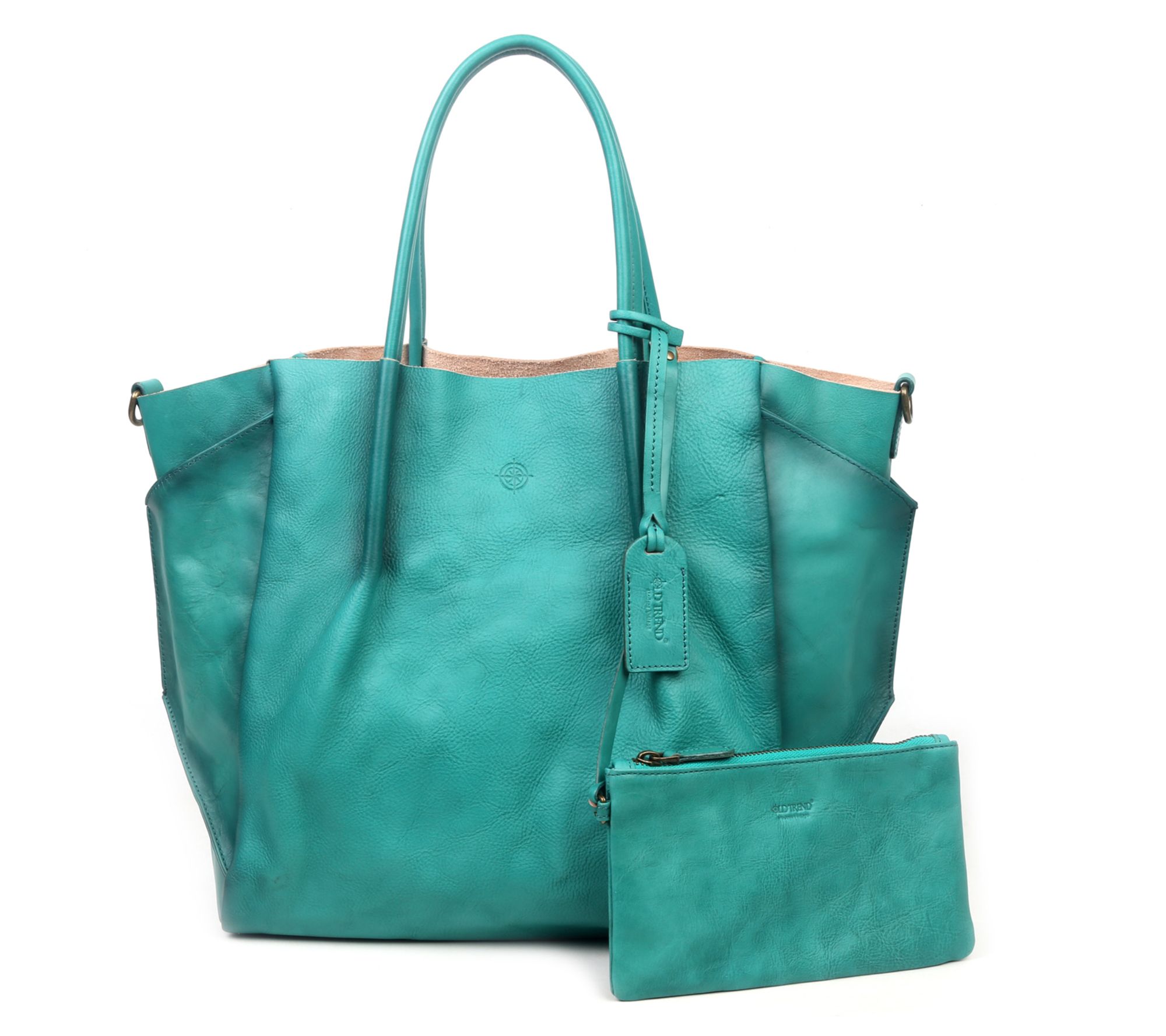 Old Trend Sprout Land Vegetable Dye Leather Tote w/ Zip Pouch