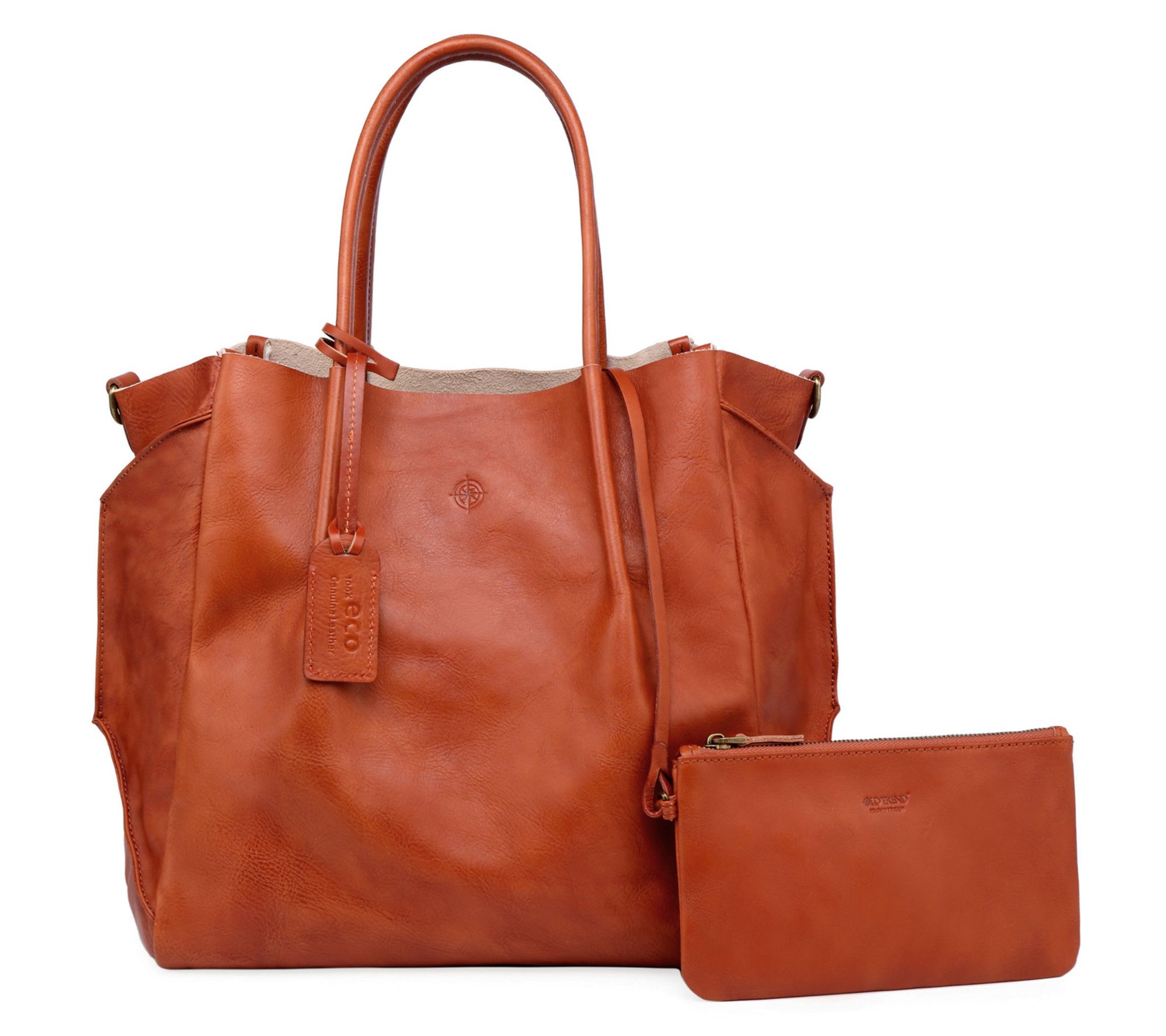 Old Trend Sprout Land Vegetable Dye Leather Tote w/ Zip Pouch