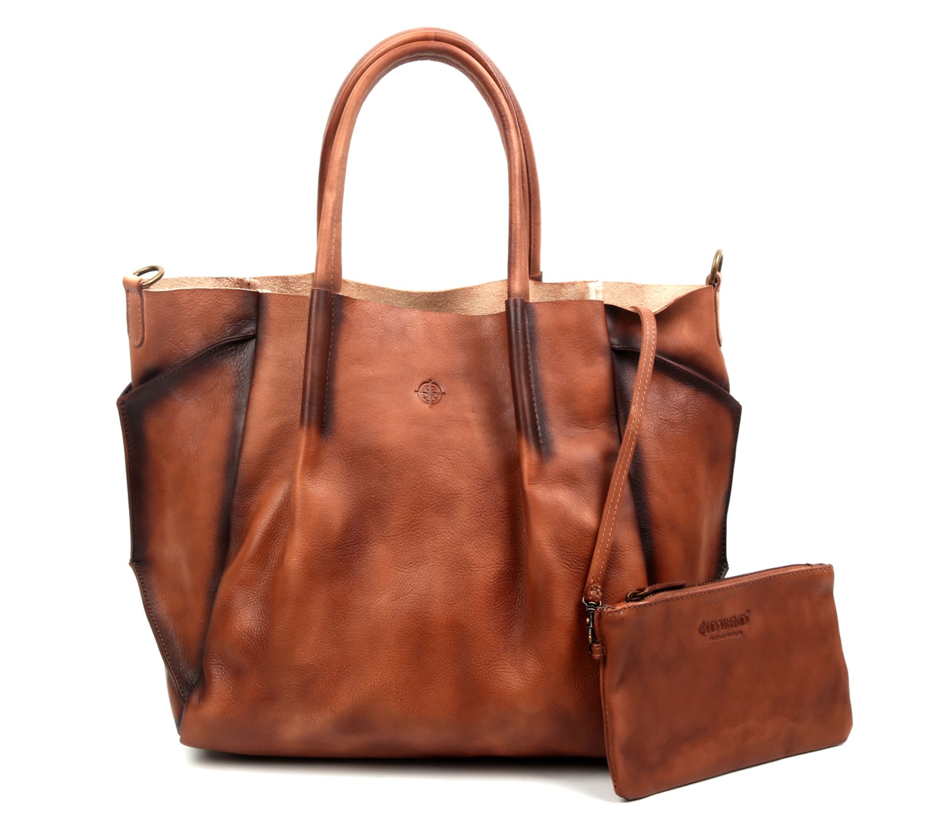 Old Trend Sprout Land Vegetable Dye Leather Tote w/ Zip Pouch