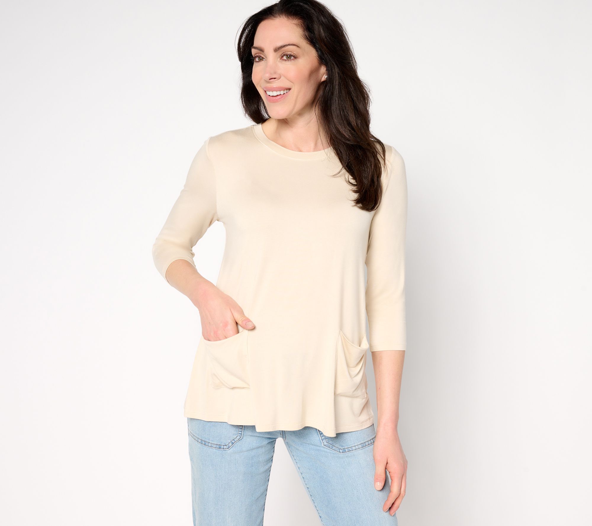 "As Is" LOGO by Lori Goldstein 3/4 Sleeve Knit Top with Pockets