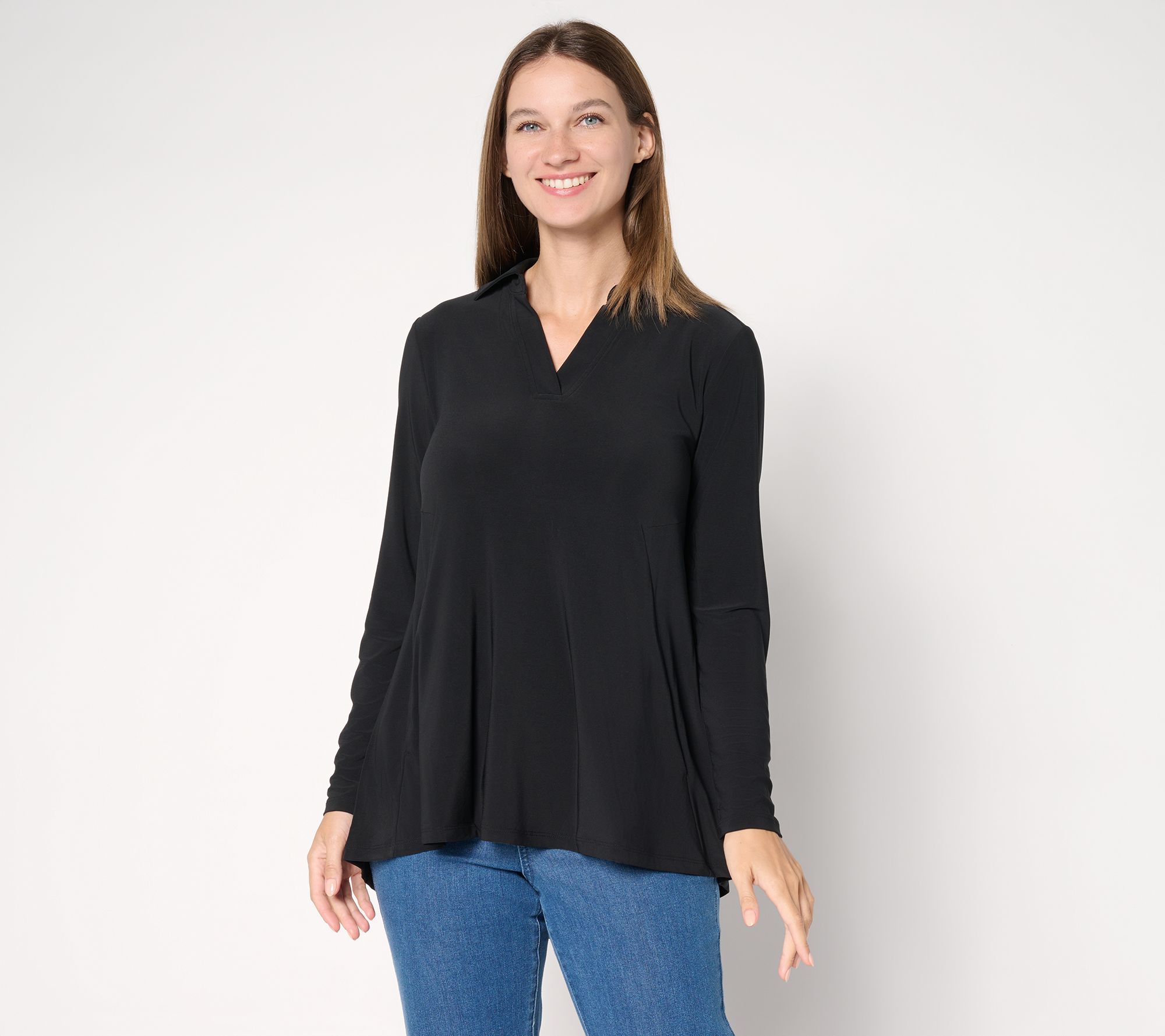 Attitudes by Renee Como Jersey Split Neck Hi Low Tunic