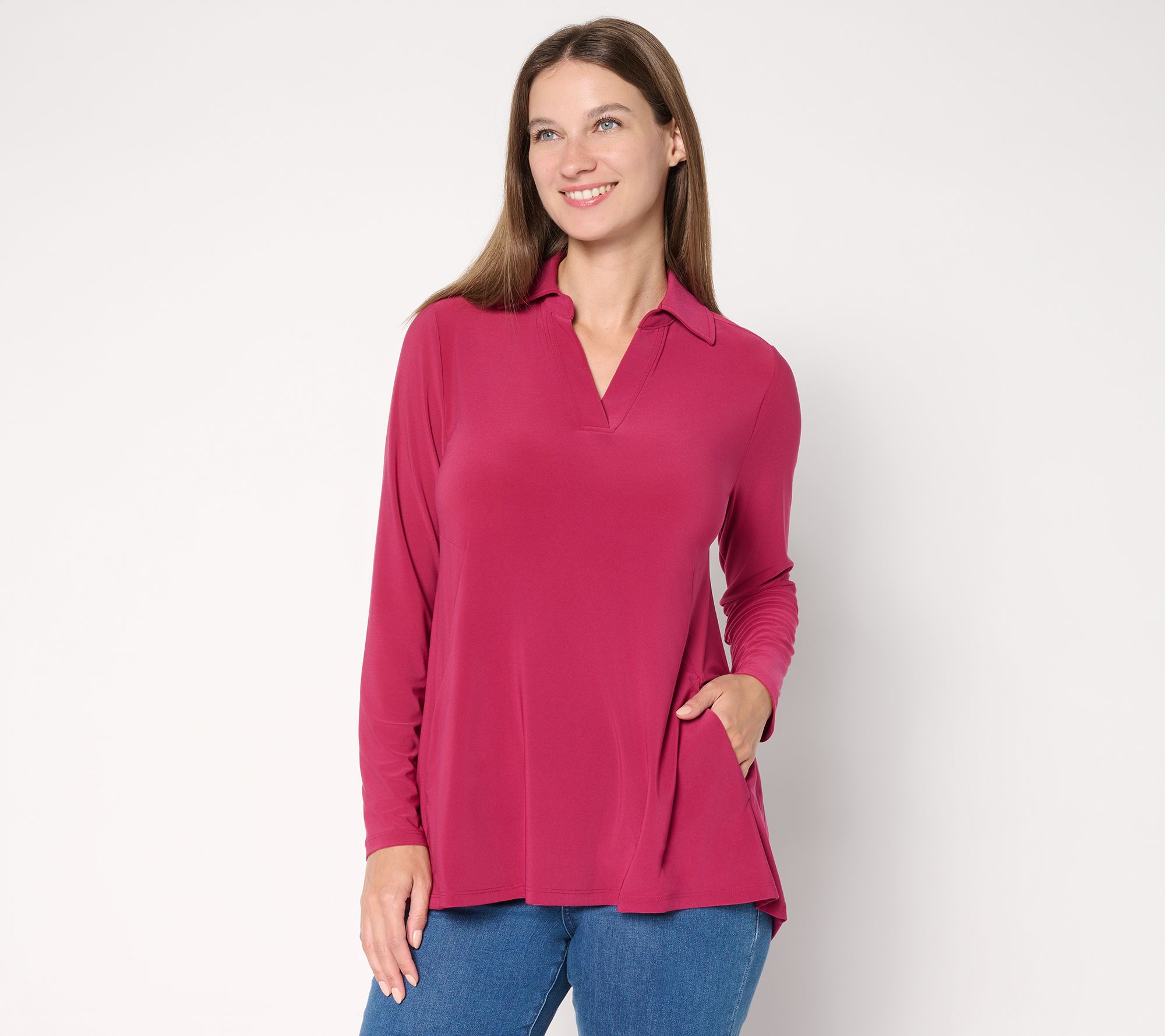 Attitudes by Renee Como Jersey Split Neck Hi Low Tunic