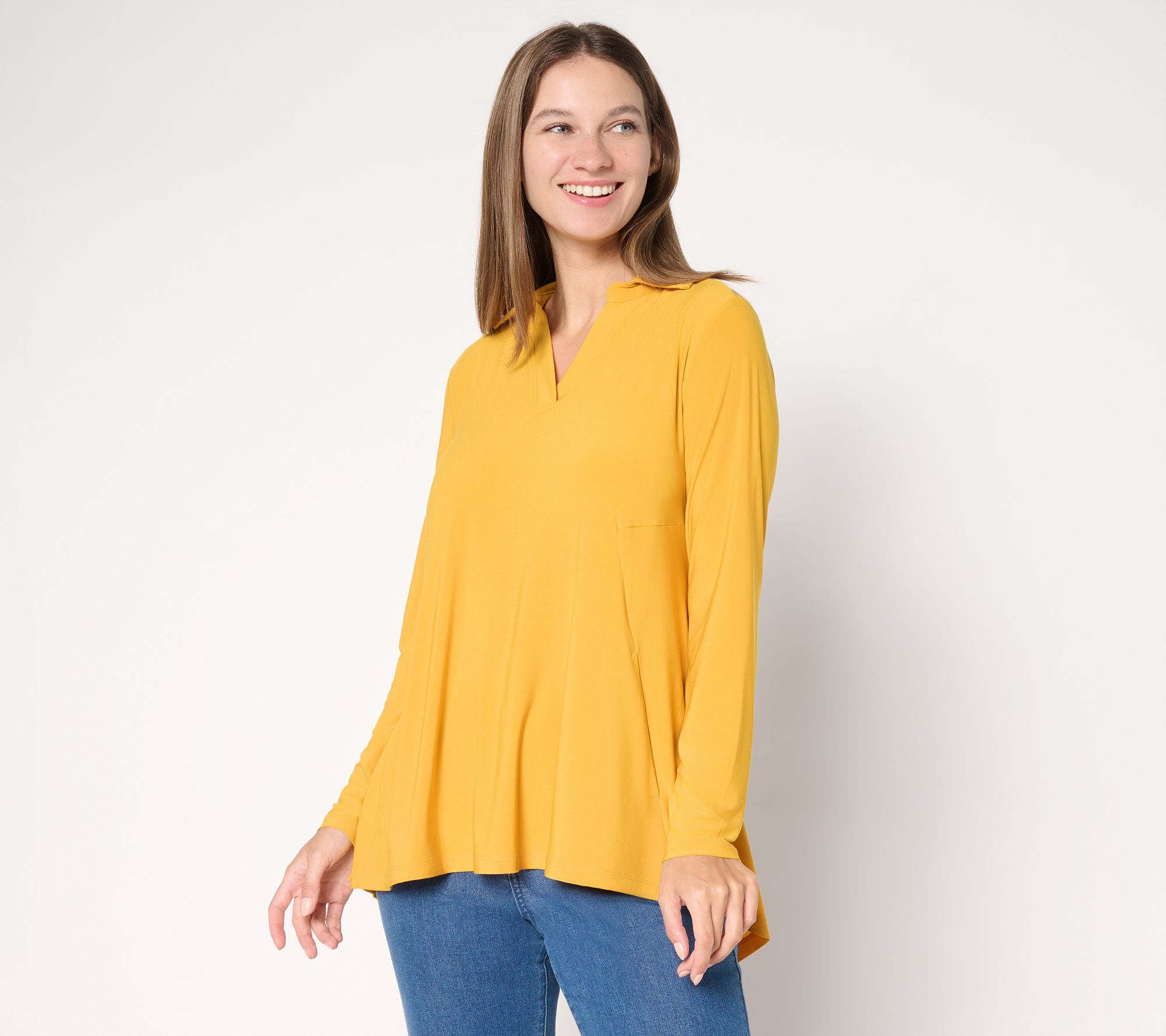 Attitudes by Renee Como Jersey Split Neck Hi Low Tunic