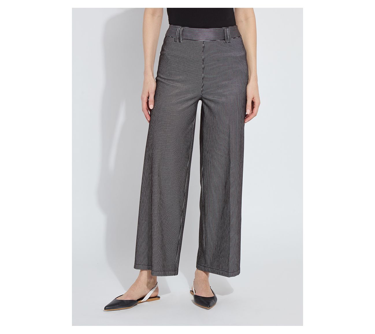 Lysse New York Darlene Hi Waist Striped Wide Leg Denim