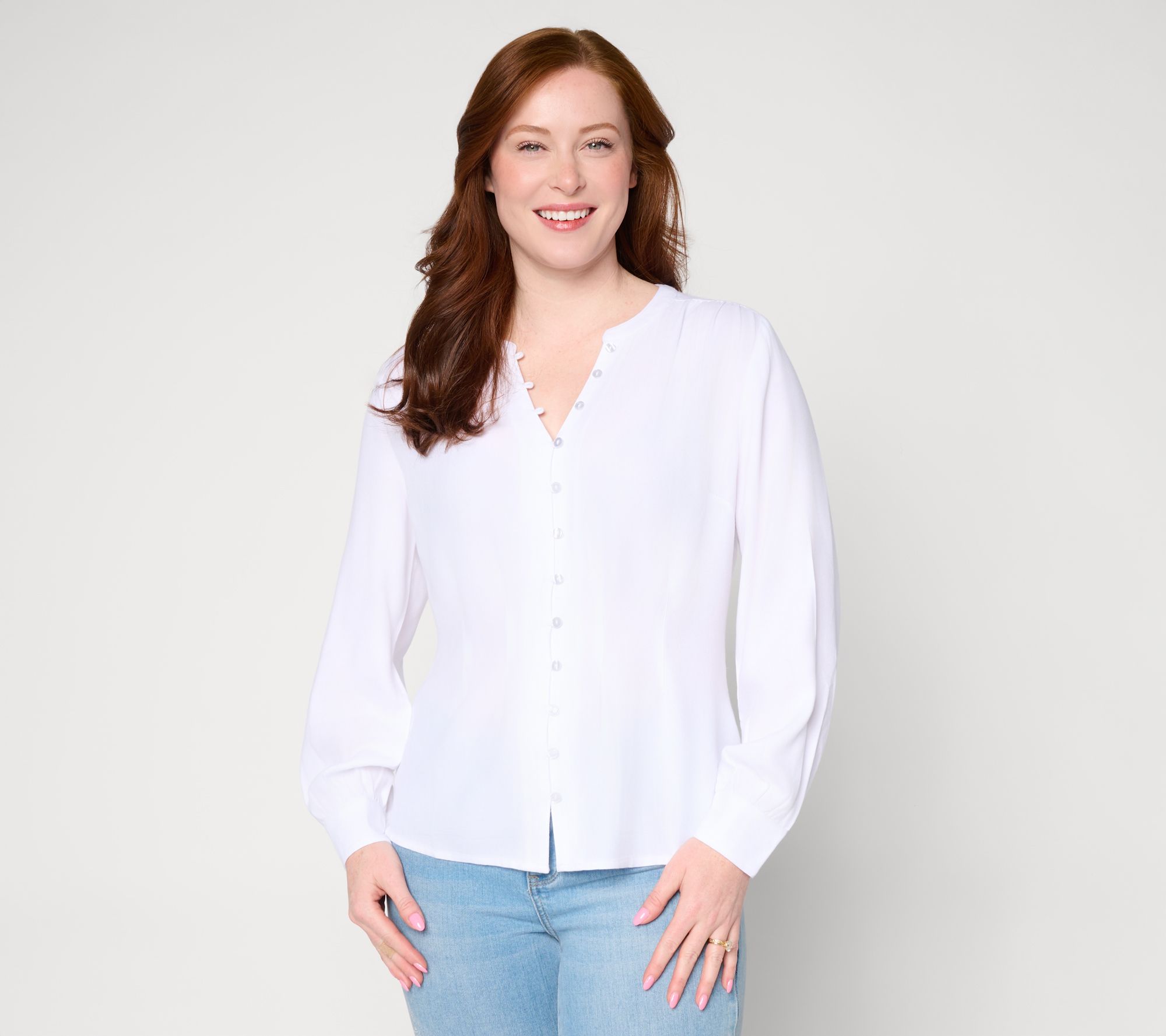 Me by Jennie Garth Long Sleeve Blouse with Pintuck Detail