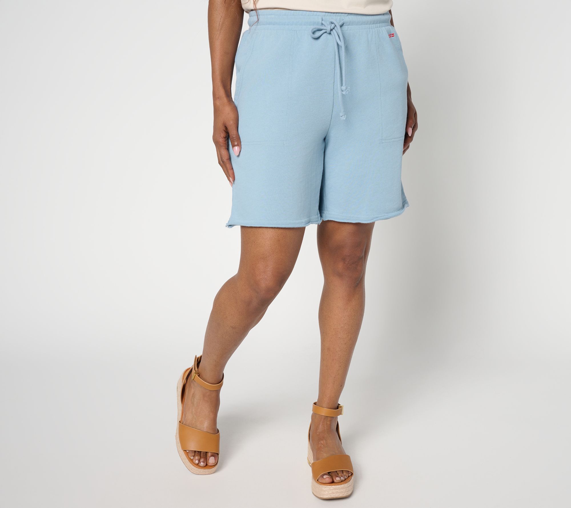 "As Is" Peace Love World French Terry Shorts with Raw Edge