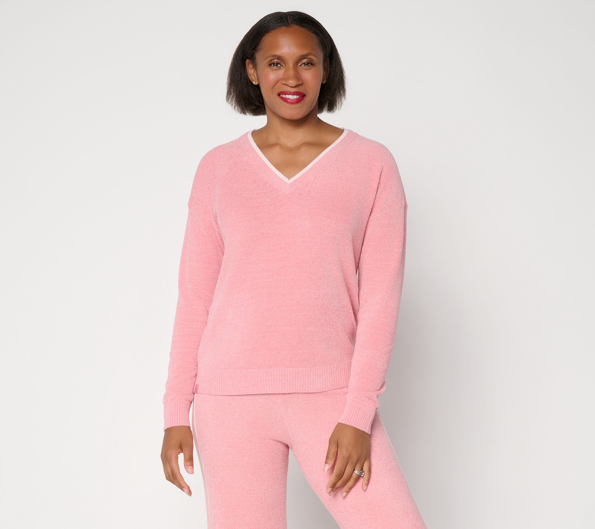  Barefoot Dreams CozyChic Ultra Lite Contrast Double V-Neck Pullover