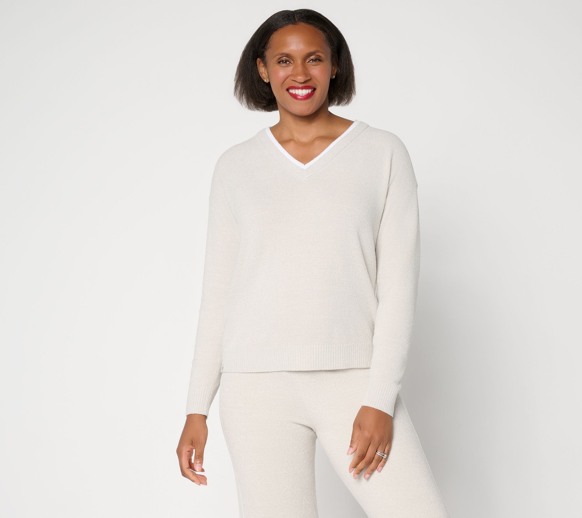 Barefoot Dreams CozyChic Ultra Lite Contrast Double V-Neck Pullover