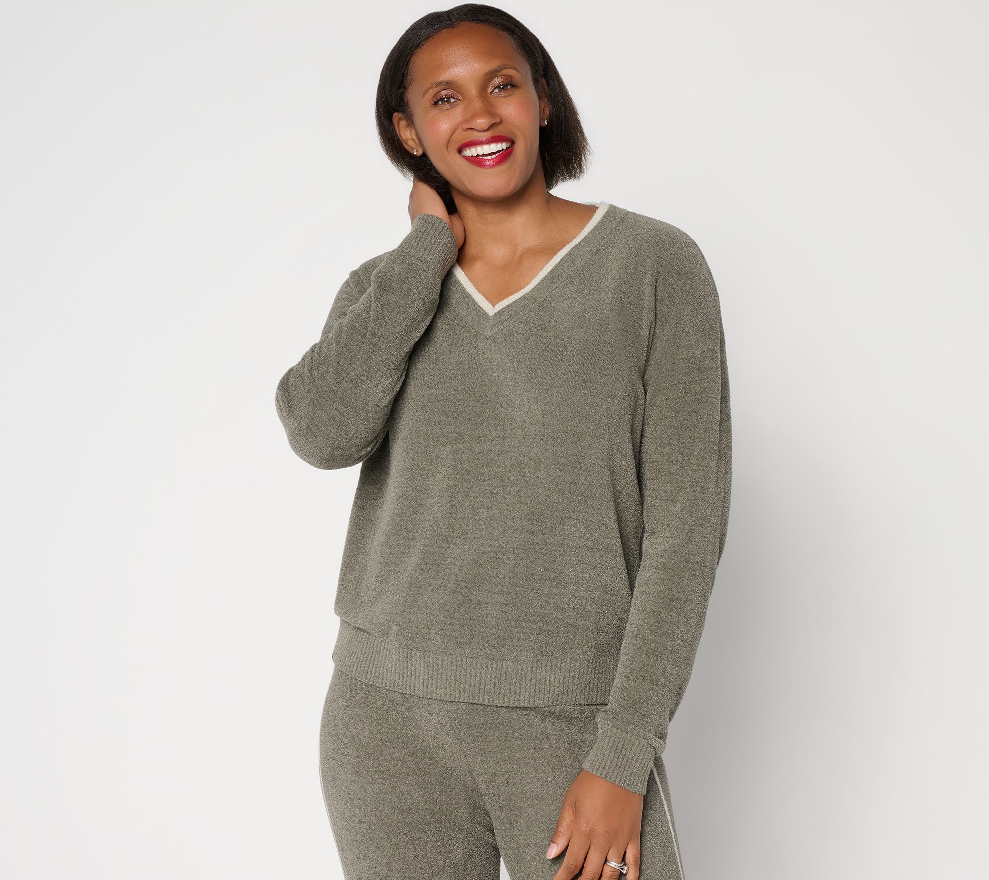 Barefoot Dreams CozyChic Ultra Lite Contrast Double V-Neck Pullover
