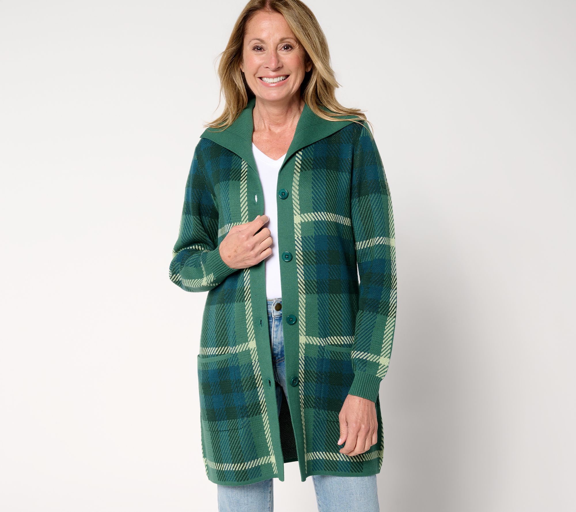 "As Is" Denim & Co. Pet Button Front Sweater Tunic Cardigan