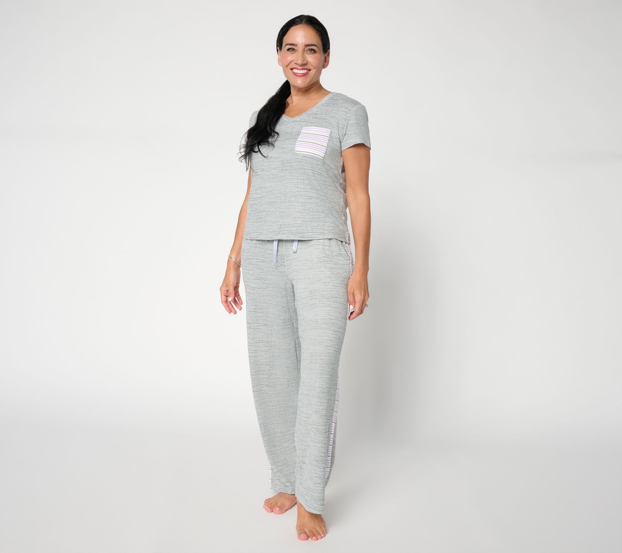 MUK LUKS Ribbed Butterknit Pocket Tee & Cropped Pant Lounge Set