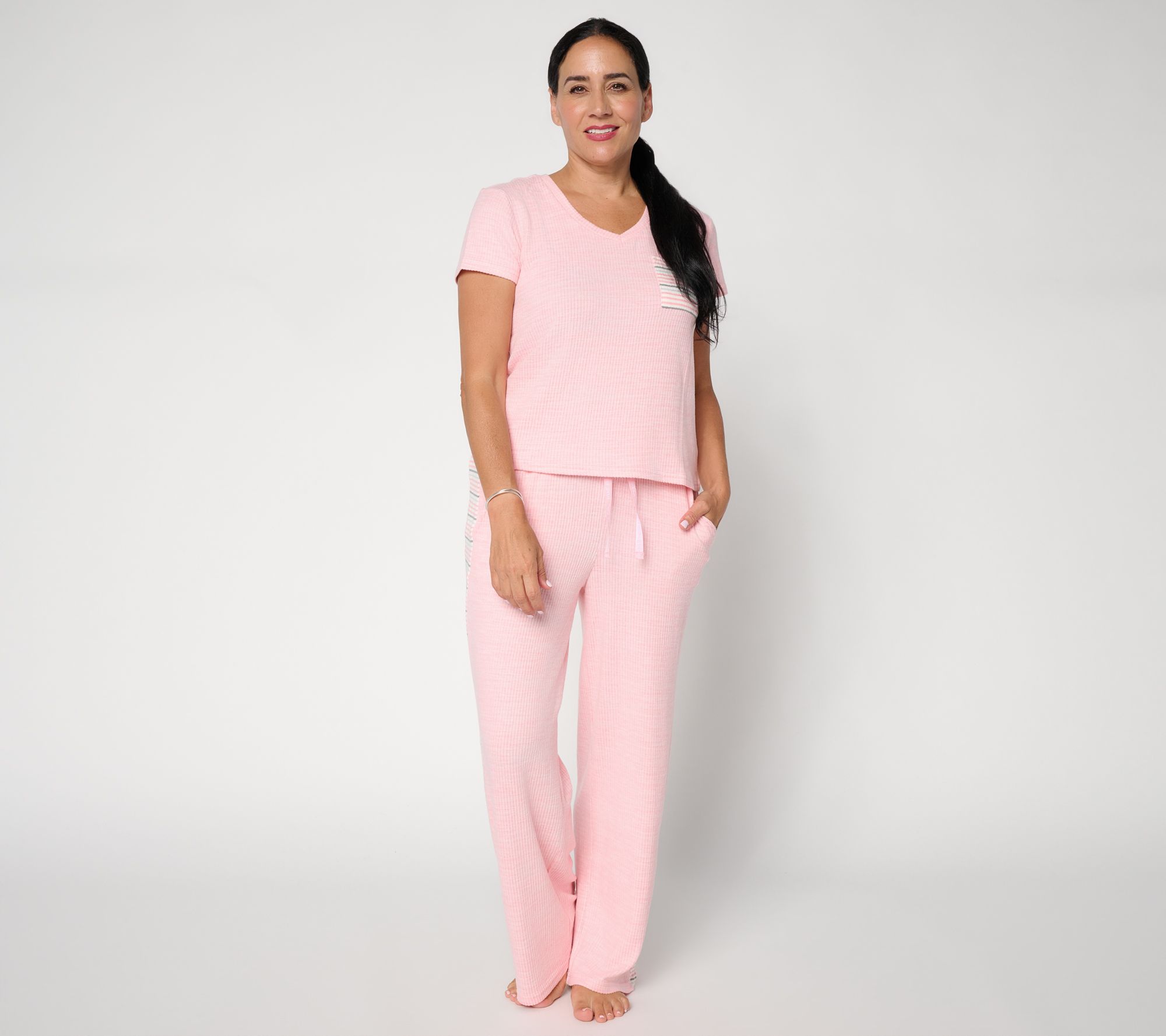 MUK LUKS Ribbed Butterknit Pocket Tee & Cropped Pant Lounge Set