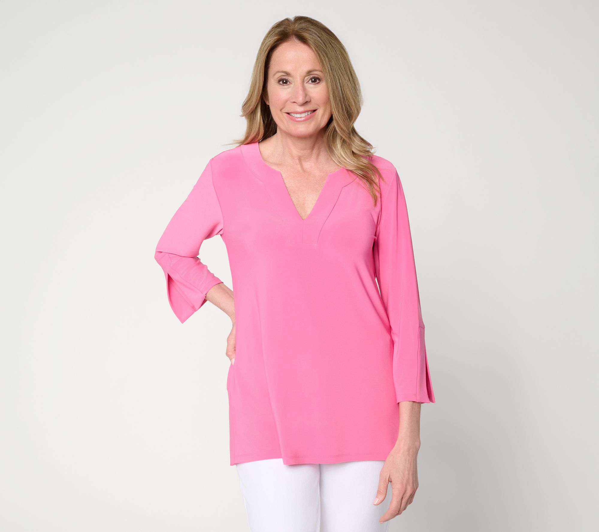 Dennis Basso Italia Knit Print & Solid Tunic Top