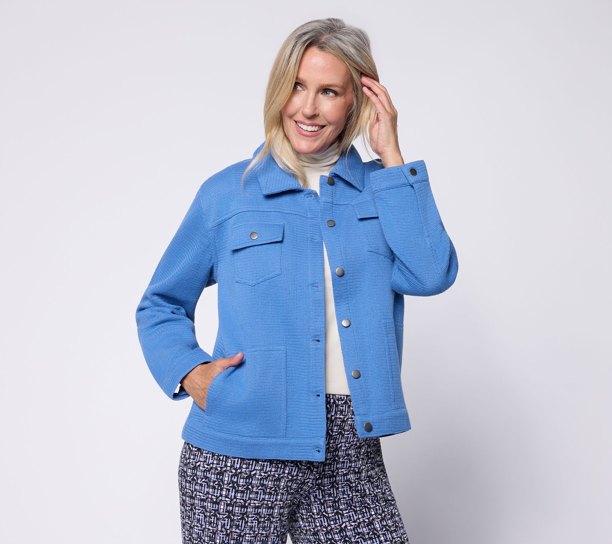  Susan Graver Textured Woven Button Front Jacket