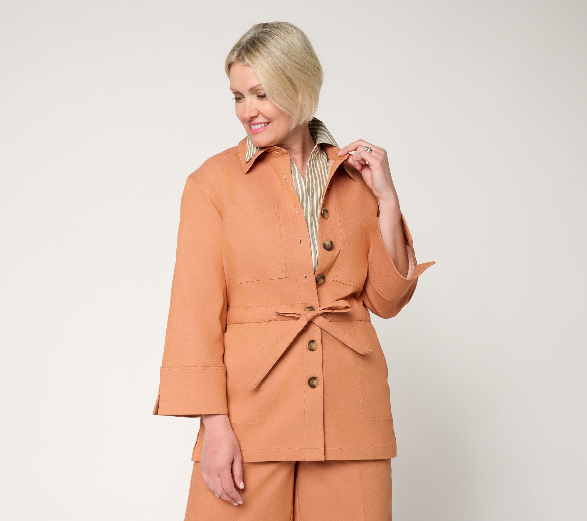 Martha Stewart Signature Denim Shacket with Drawcord Waist