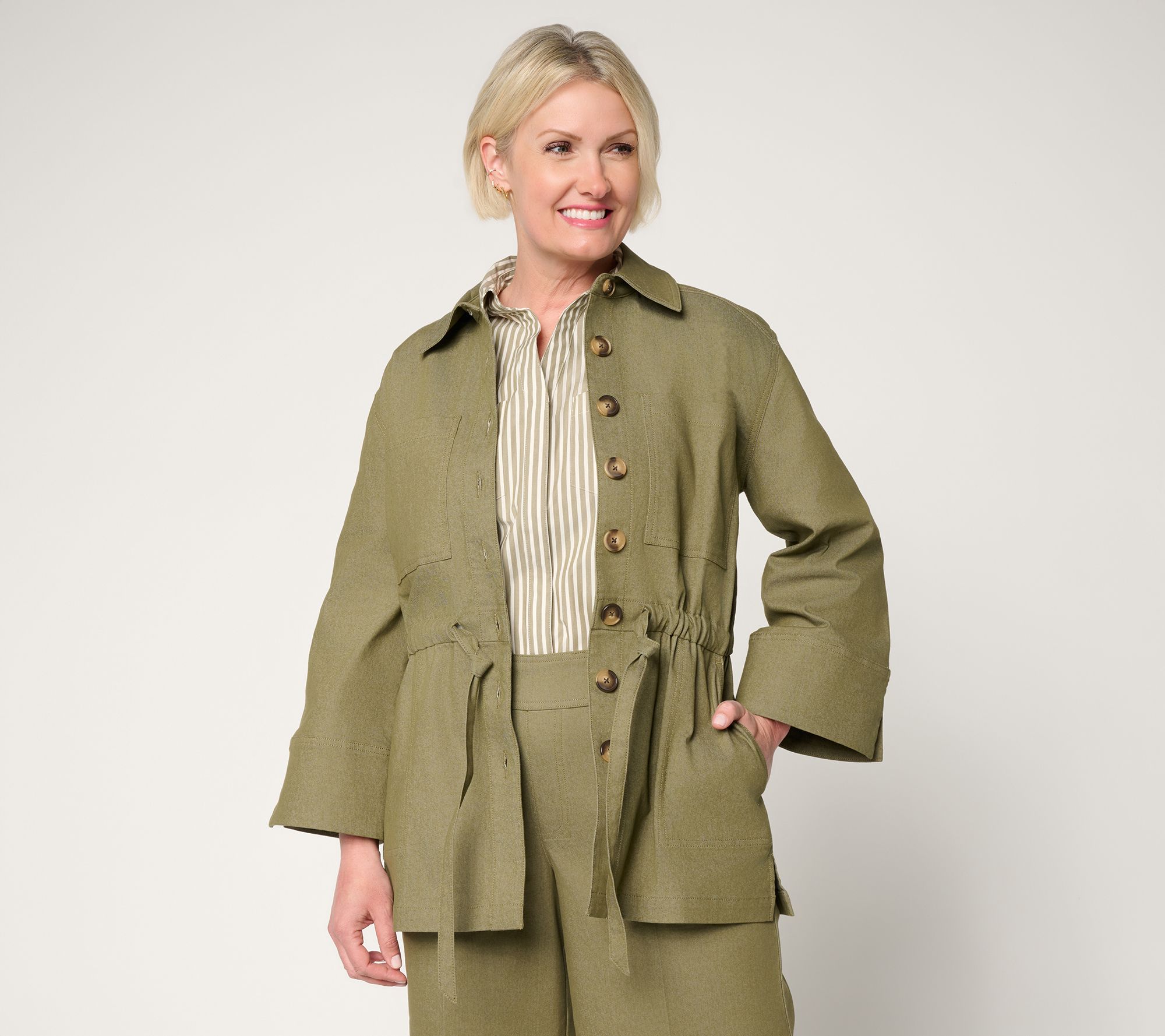 Martha Stewart Signature Denim Shacket with Drawcord Waist
