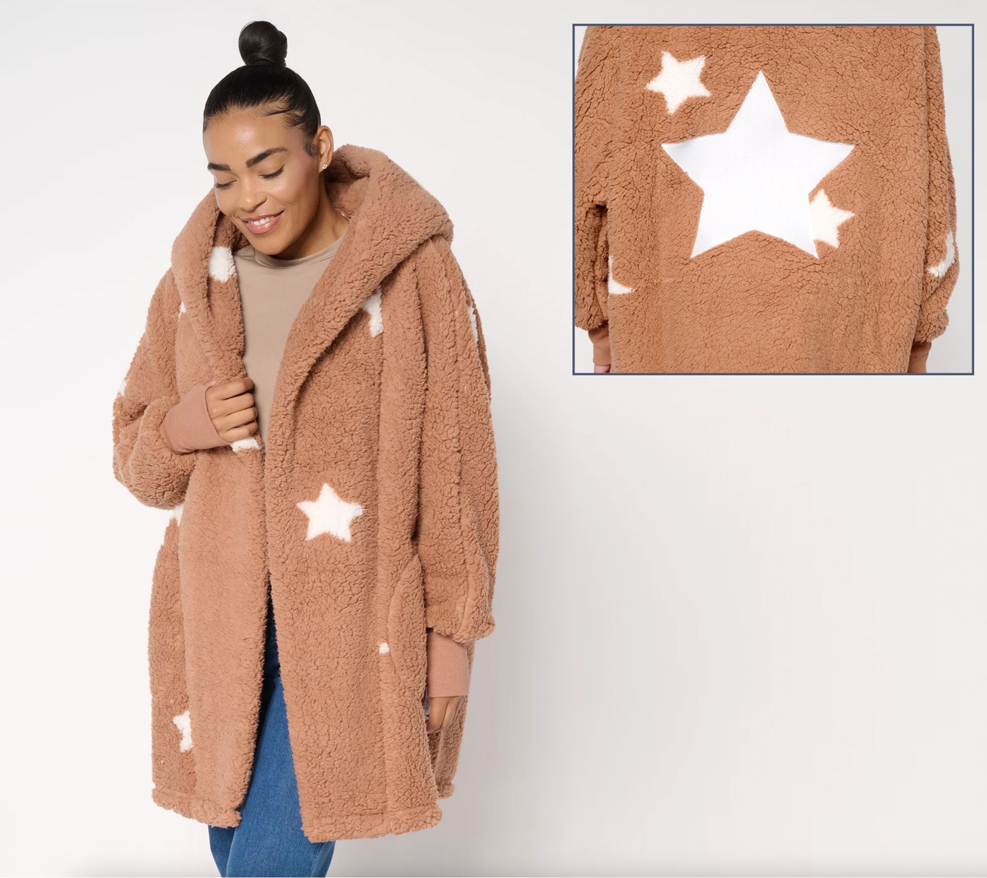 "As Is" By Jill Martin Petite Sherpa Embroidered Hooded Lounger