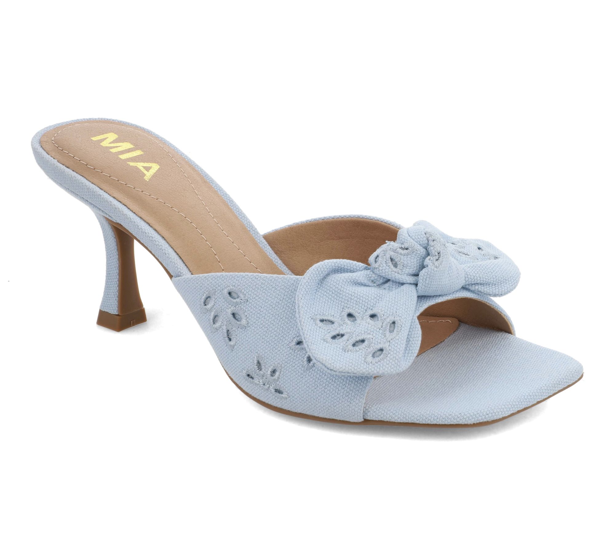 MIA Bow Detail Kitten Heel Mule Sandals - Elyzza