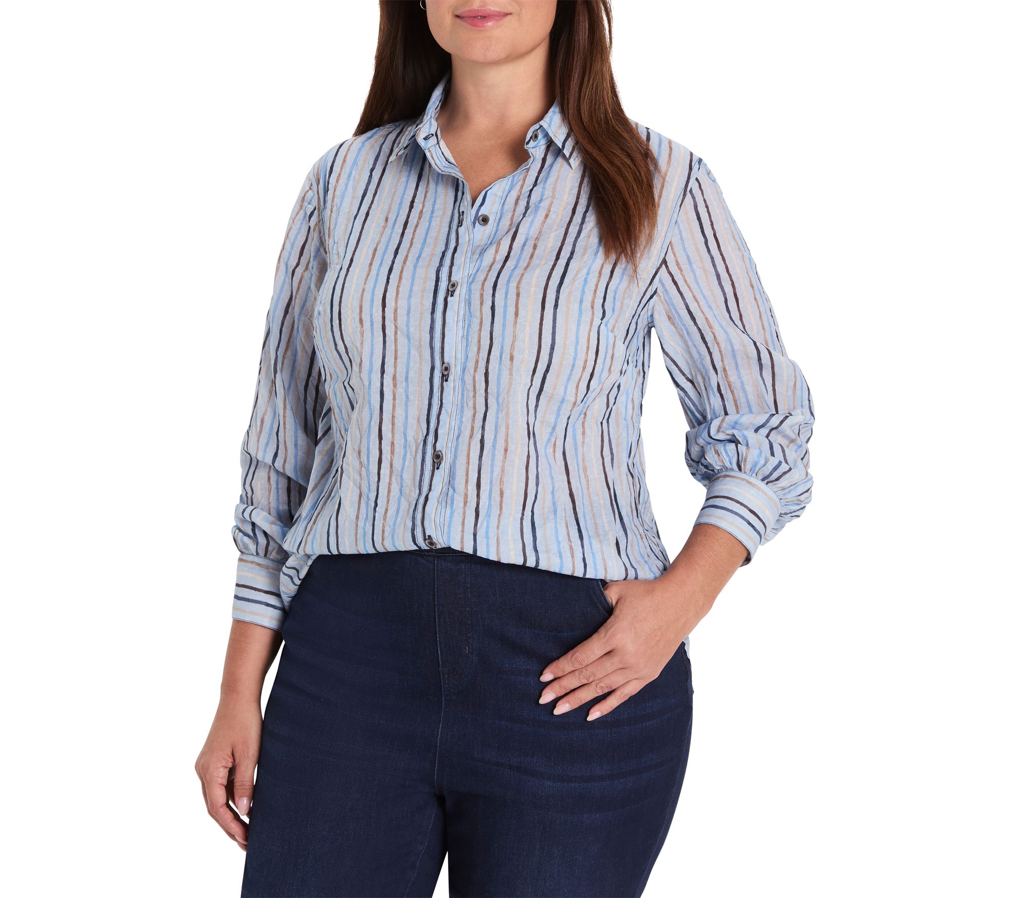 NIC+ZOE Drifty Painted Stripe Cotton Shirt