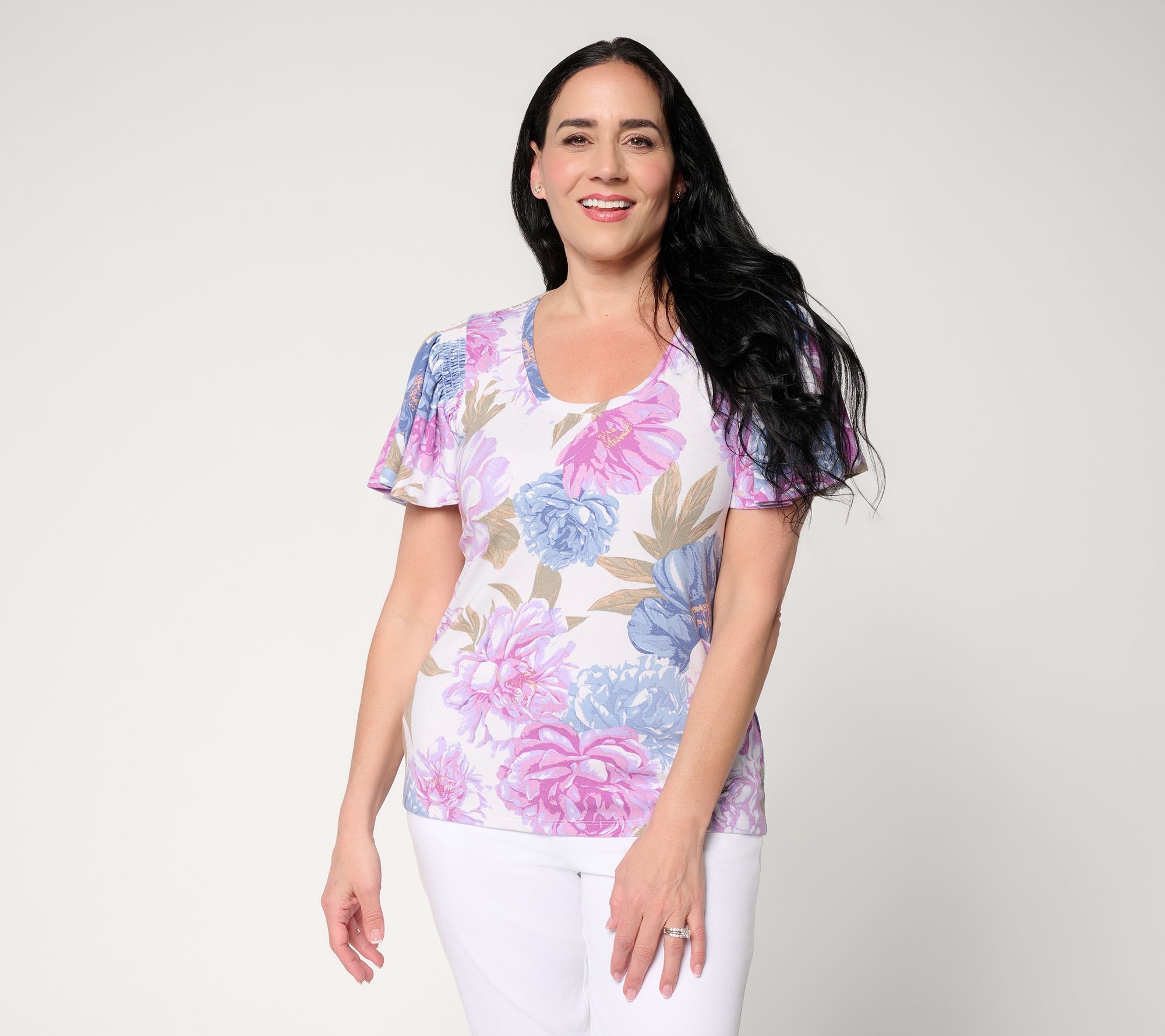 BEAUTIFUL by Lawrence Zarian Refined Knit Flutter Slv Top