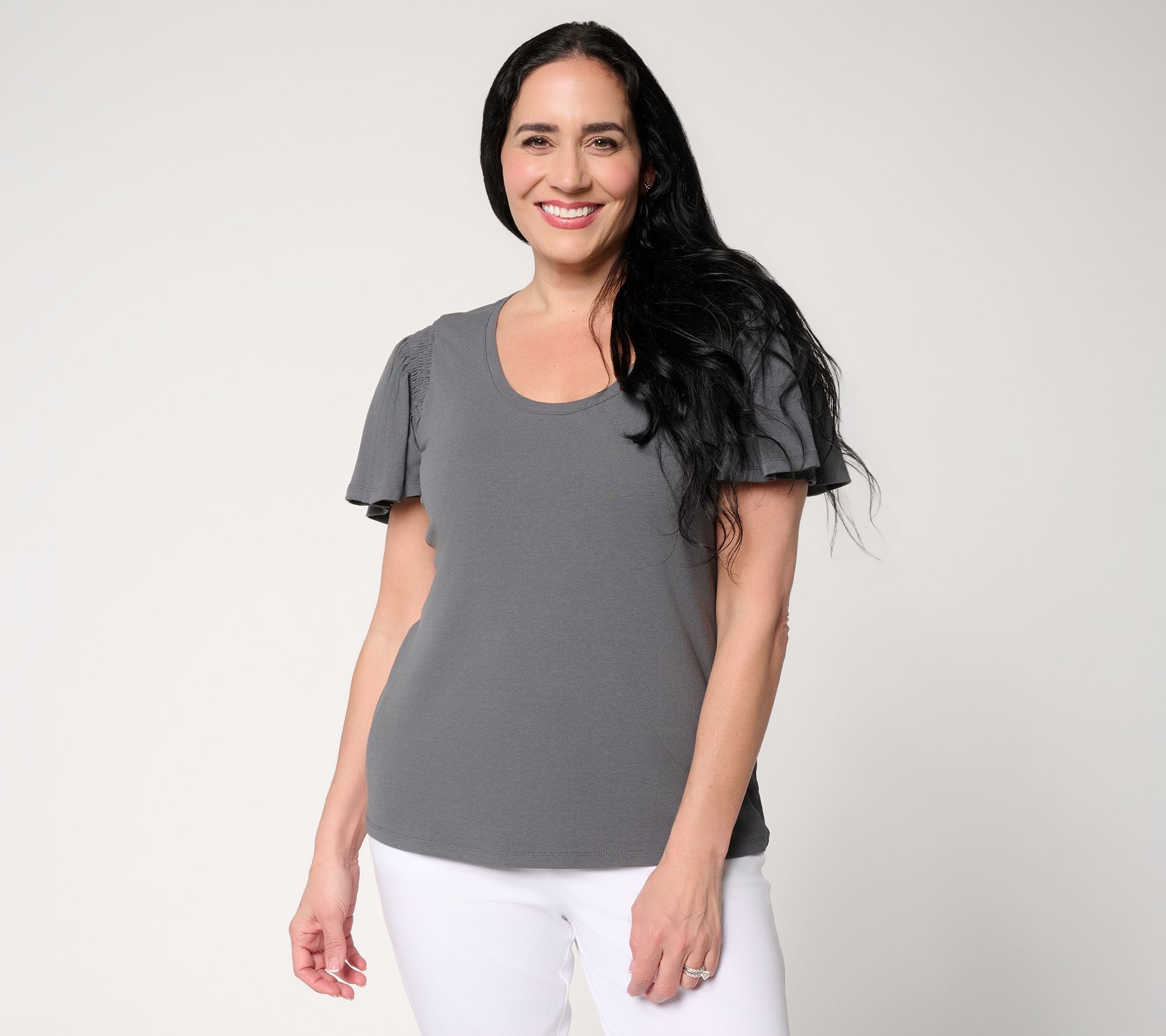 BEAUTIFUL by Lawrence Zarian Refined Knit Flutter Slv Top