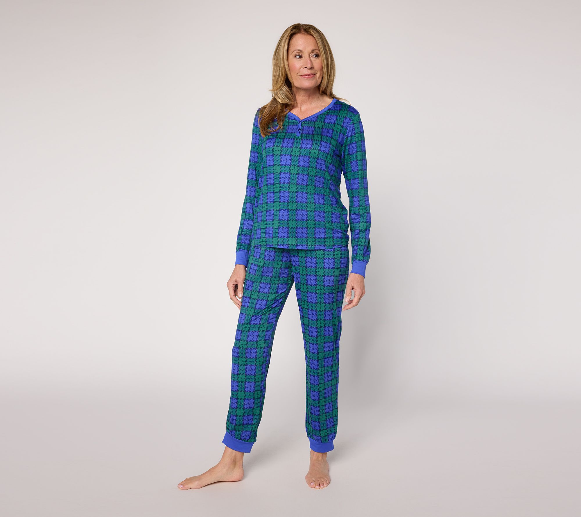 "As Is" MUK LUKS Cloud Knit Henley Printed Pajama Set