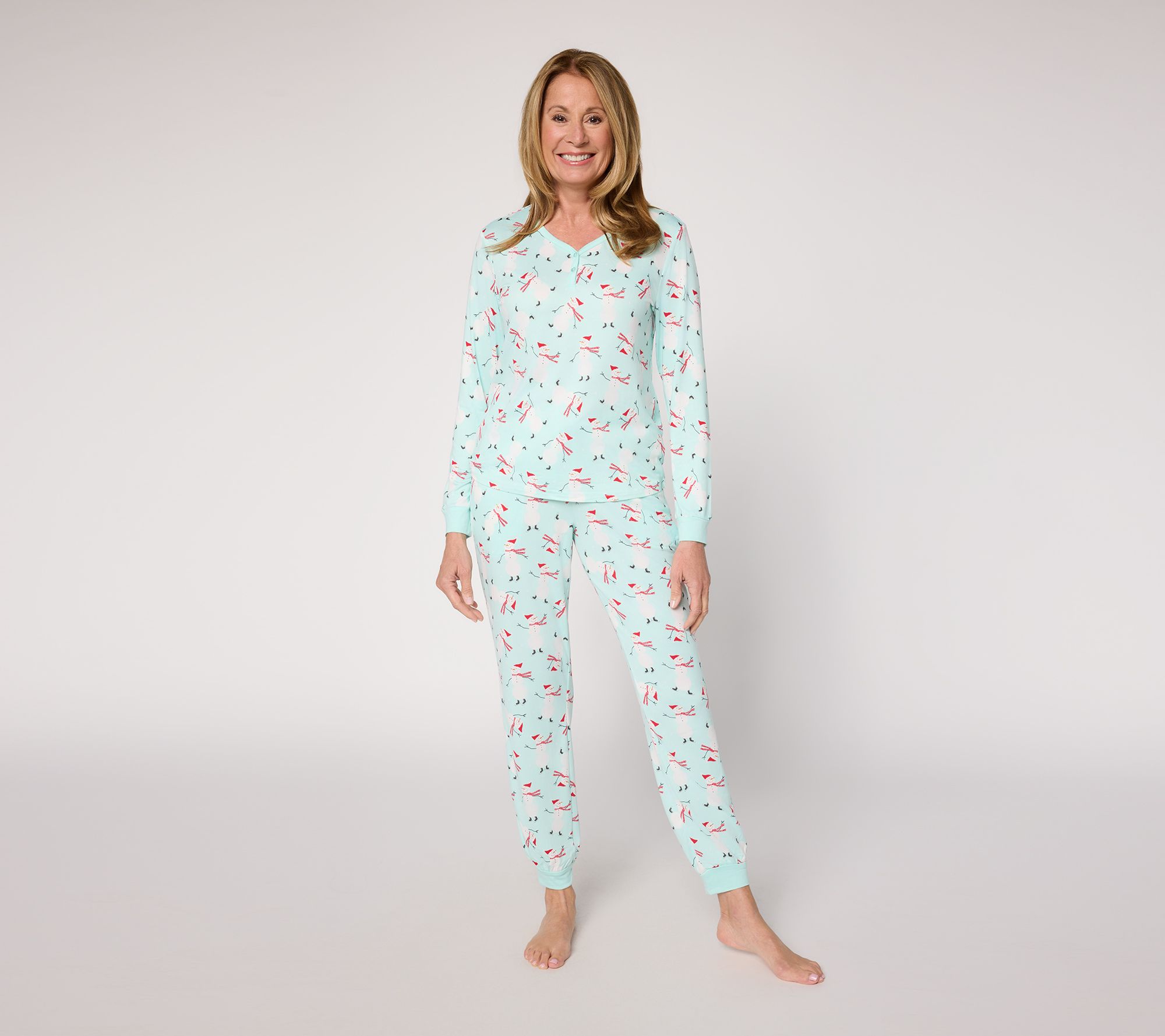 "As Is" MUK LUKS Cloud Knit Henley Printed Pajama Set