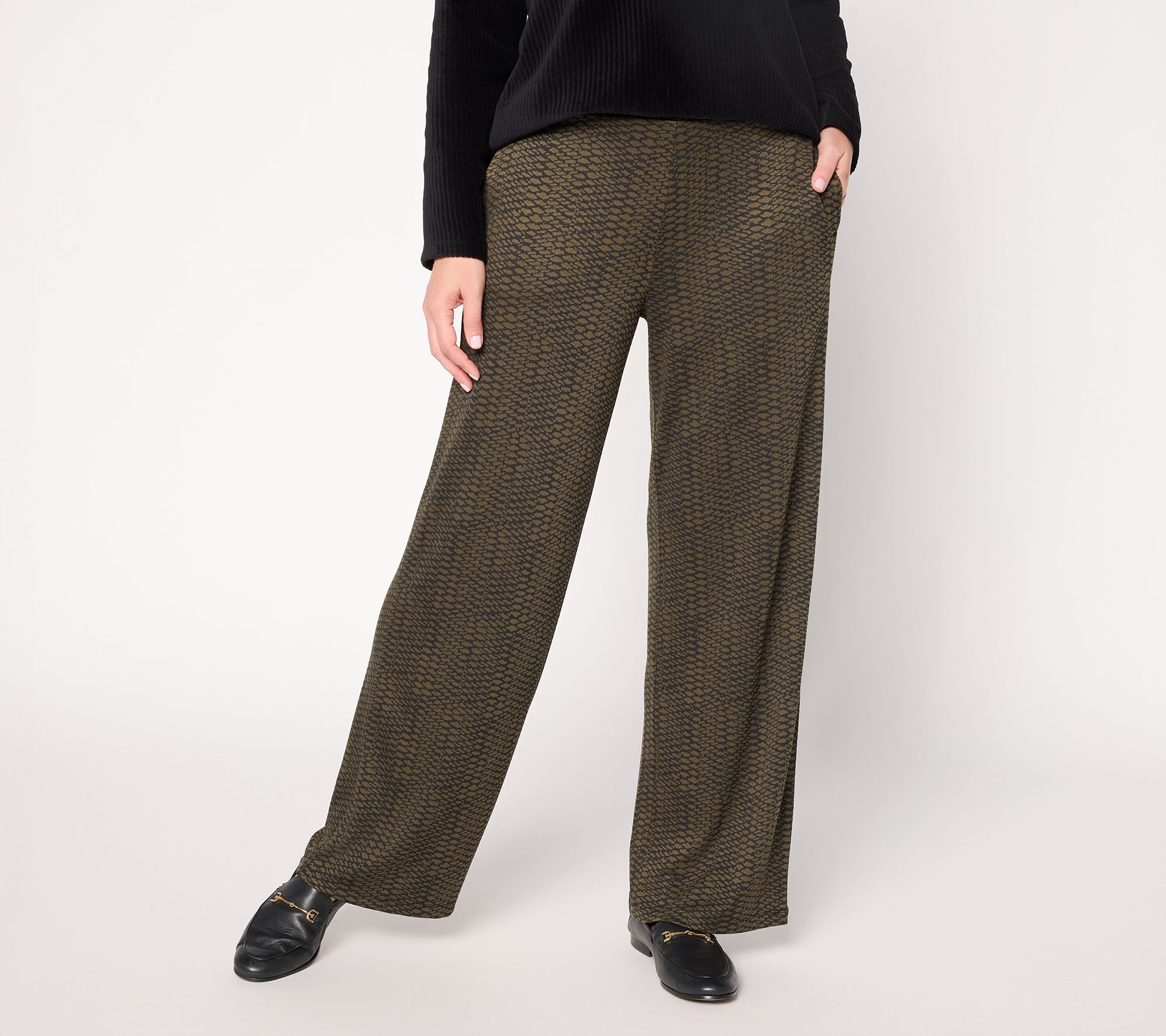 "As Is" Susan Graver Weekend Regular Drapey Knit Jacquard Wide Leg Pants